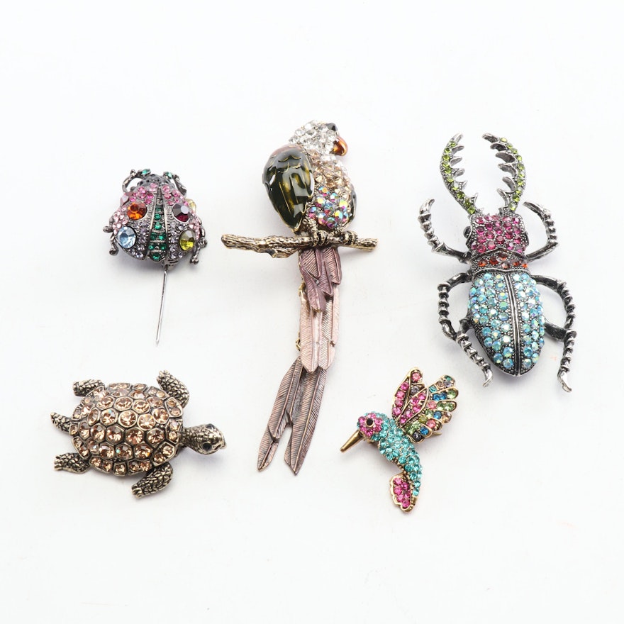 Animal and Insect Shaped Rhinestone Brooches