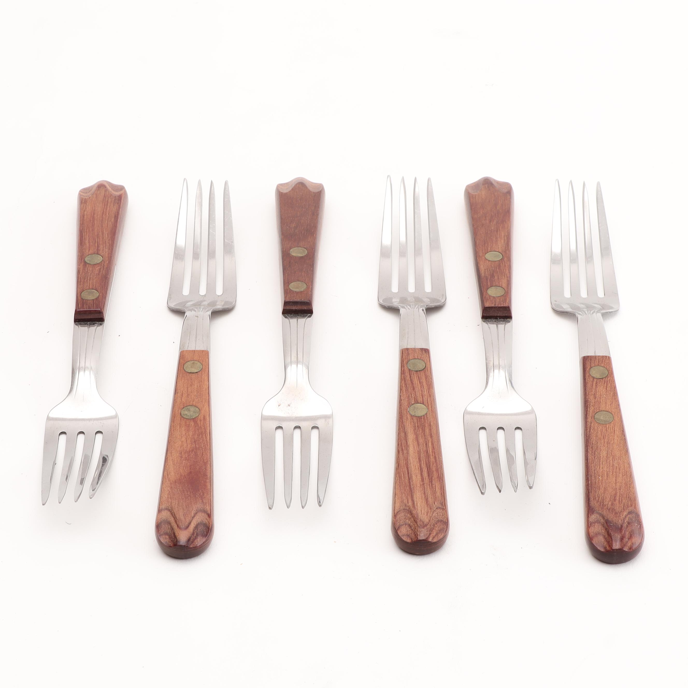 Robinson Stainless Steel Flatware with Wooden Handles and Chest, Mid-Century