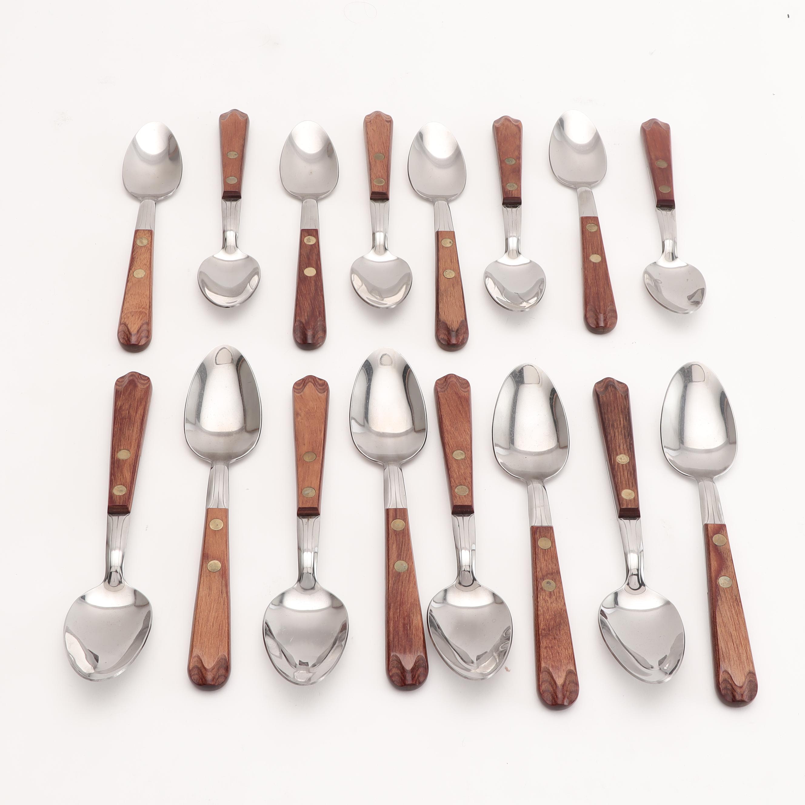 Robinson Stainless Steel Flatware with Wooden Handles and Chest, Mid-Century