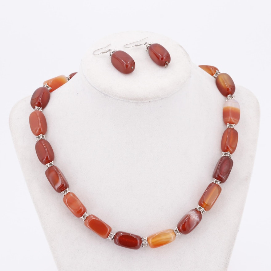 Sterling Silver Amber Bead Demi-Parure
