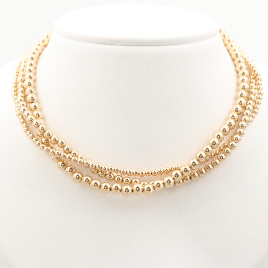 14K Yellow Gold Triple Strand Necklace