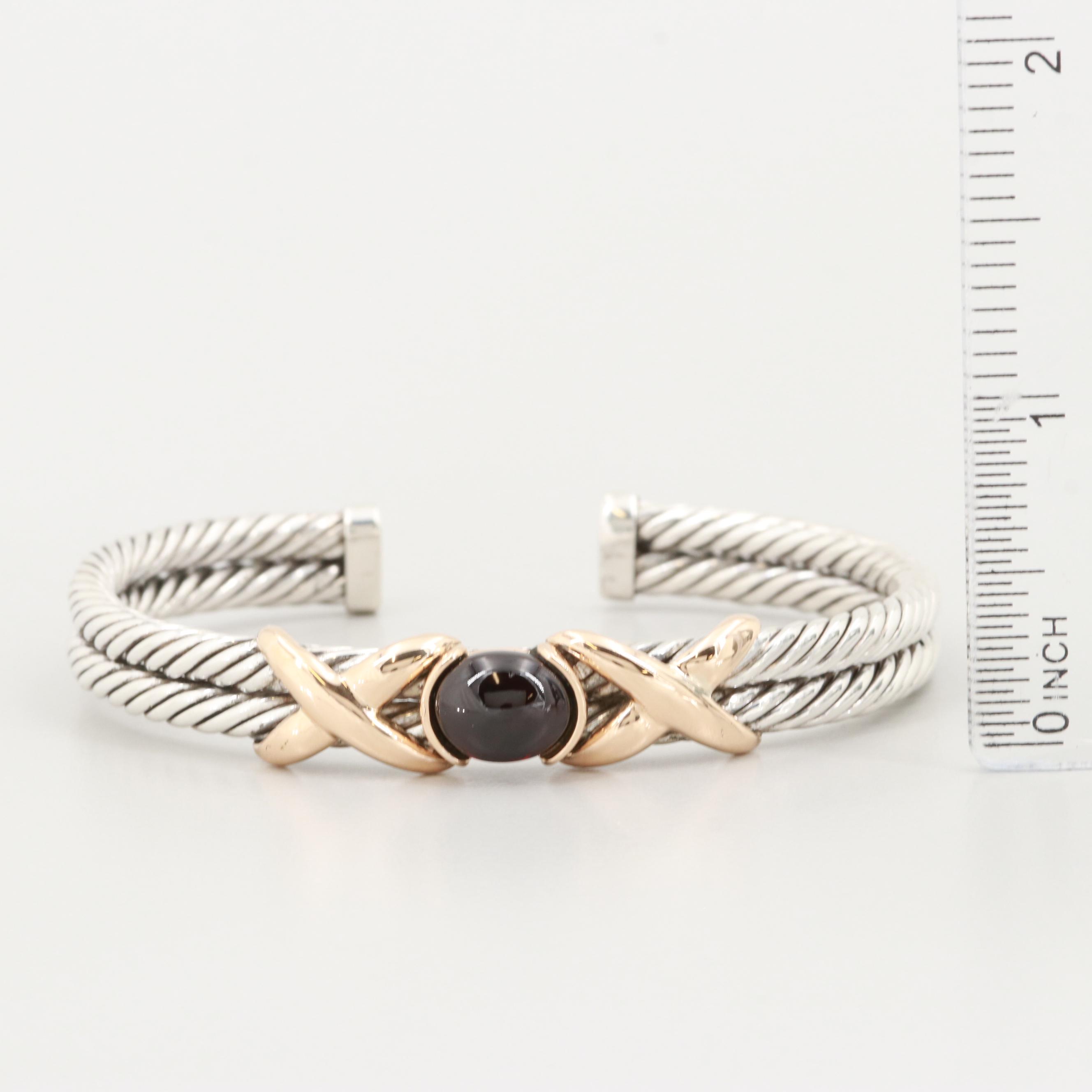 Sterling Silver Black Onyx Cuff Bracelet with 14K Yellow Gold Accents