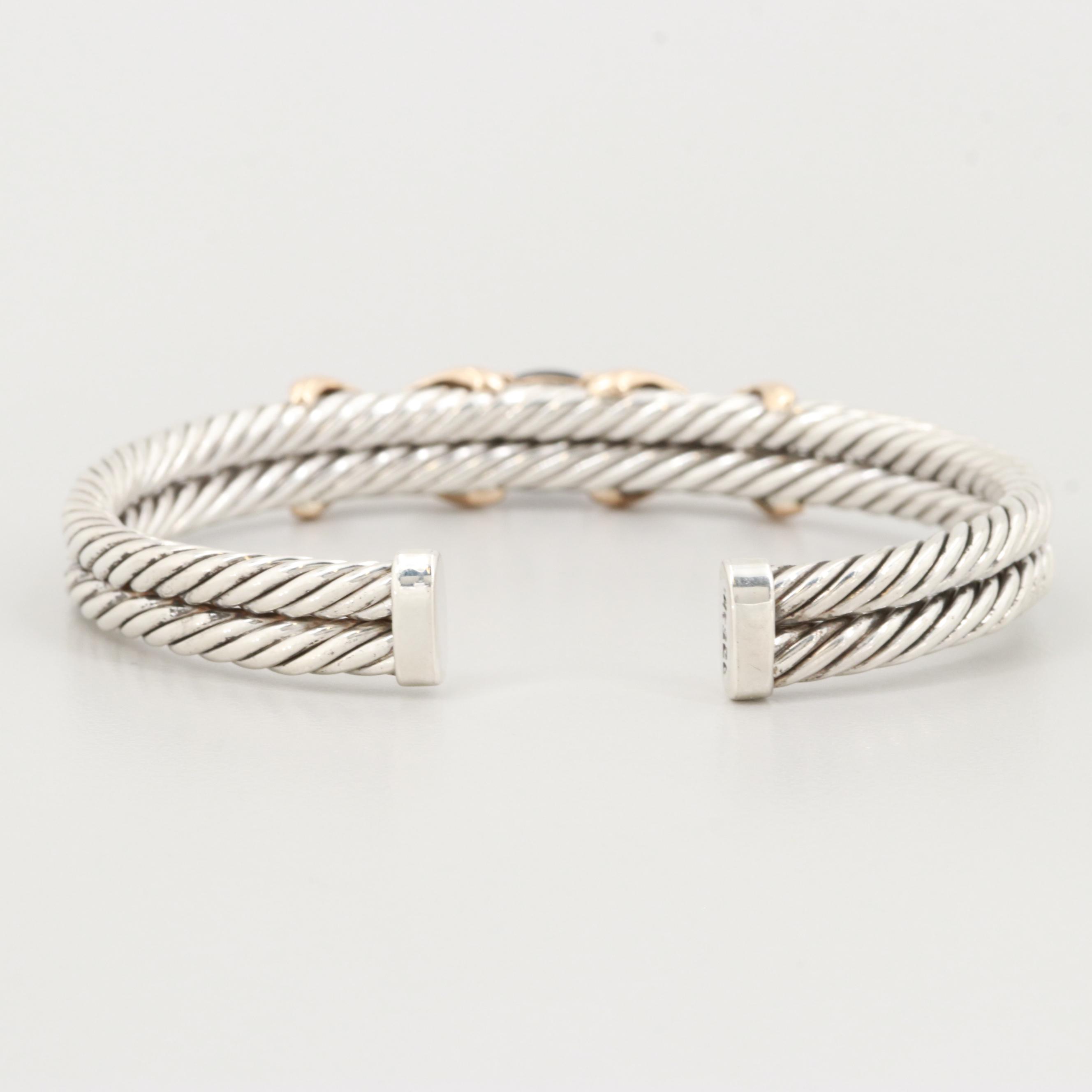 Sterling Silver Black Onyx Cuff Bracelet with 14K Yellow Gold Accents