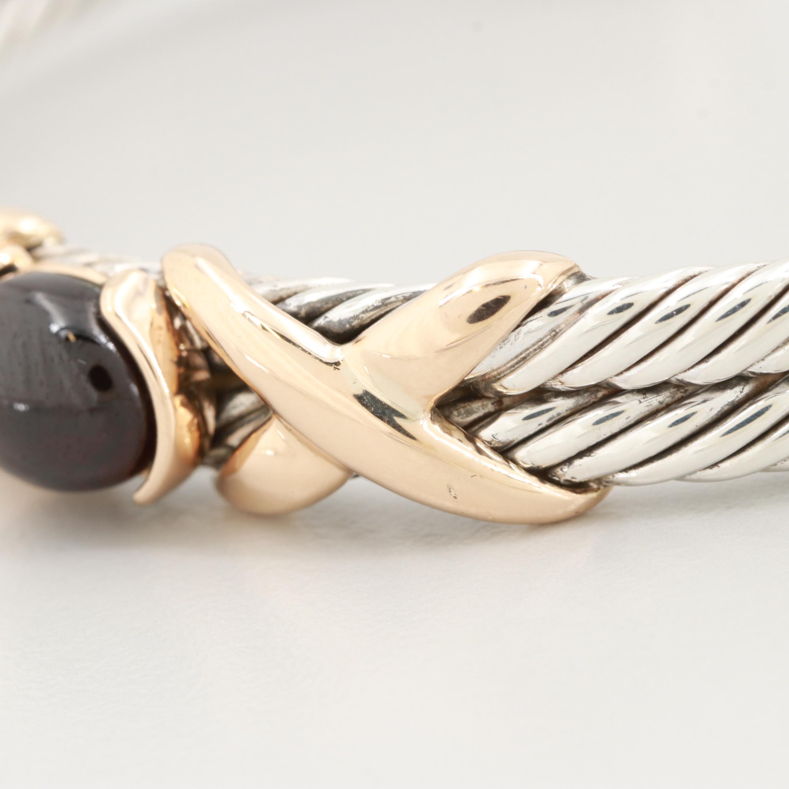 Sterling Silver Black Onyx Cuff Bracelet with 14K Yellow Gold Accents