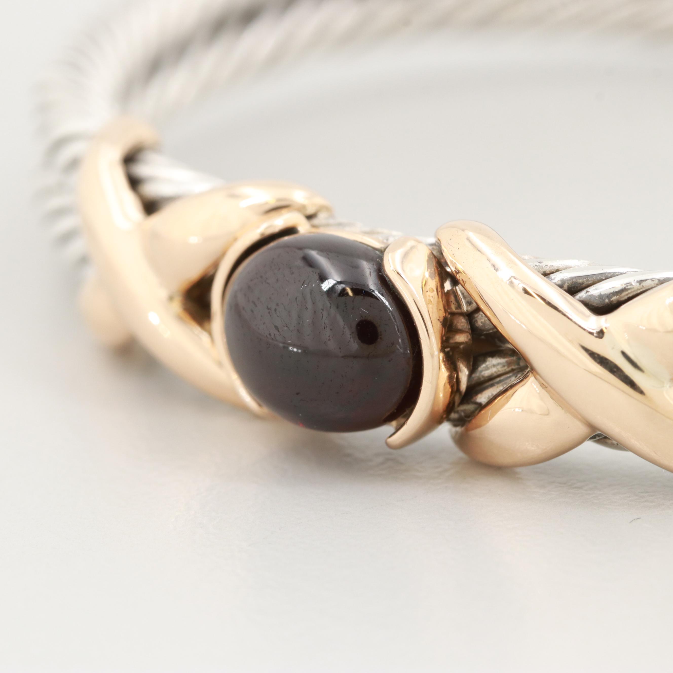 Sterling Silver Black Onyx Cuff Bracelet with 14K Yellow Gold Accents