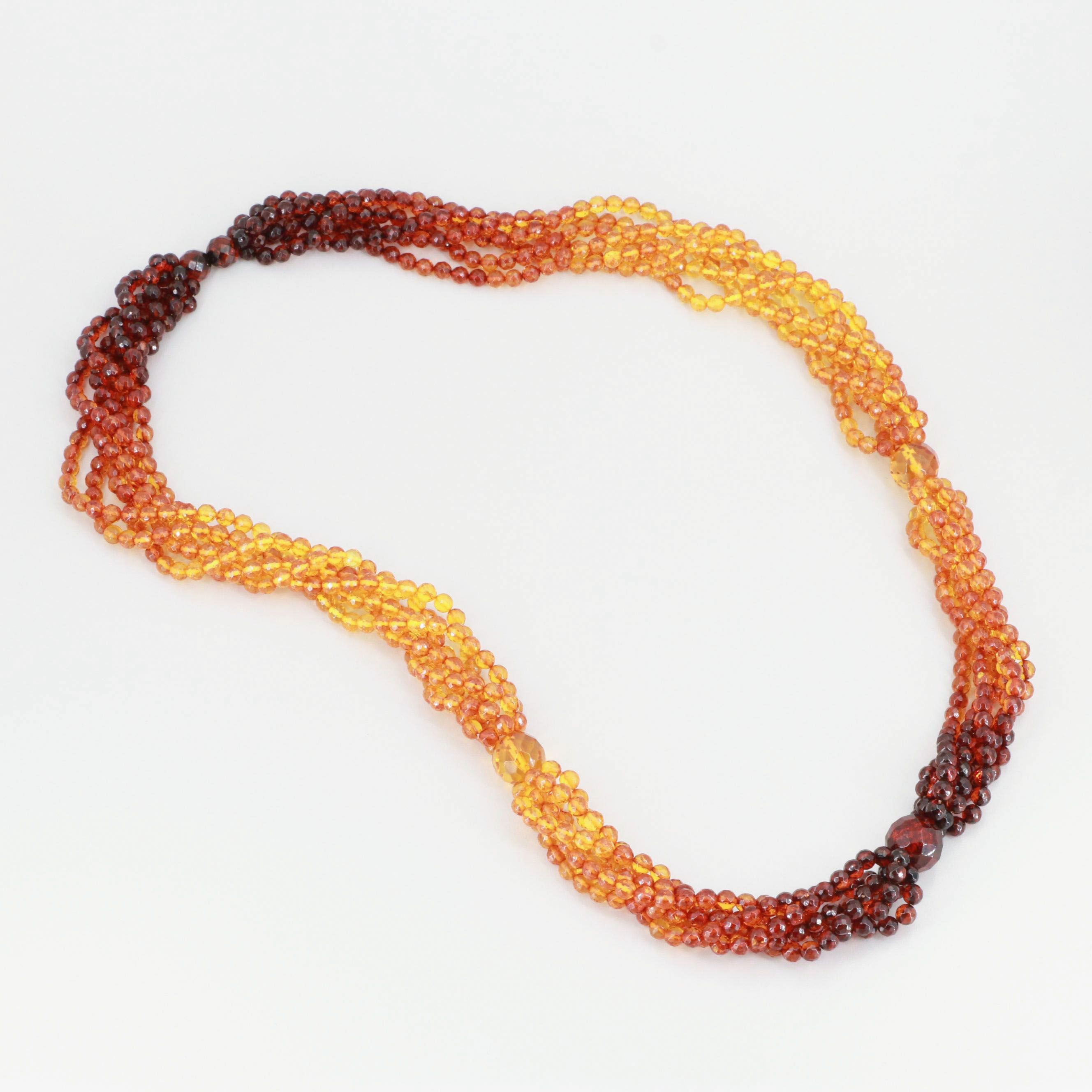 Faceted Amber Beaded Multi-Strand Necklace with Graduating Colors