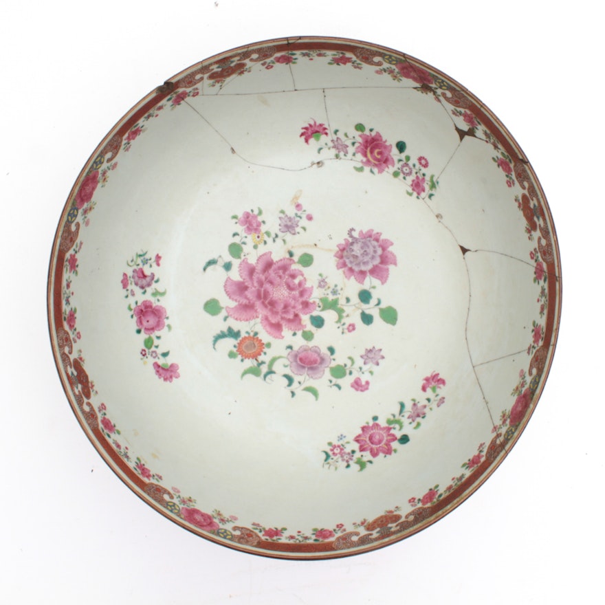 Chinese Export Porcelain Famille Rose Enameled Punch Bowl