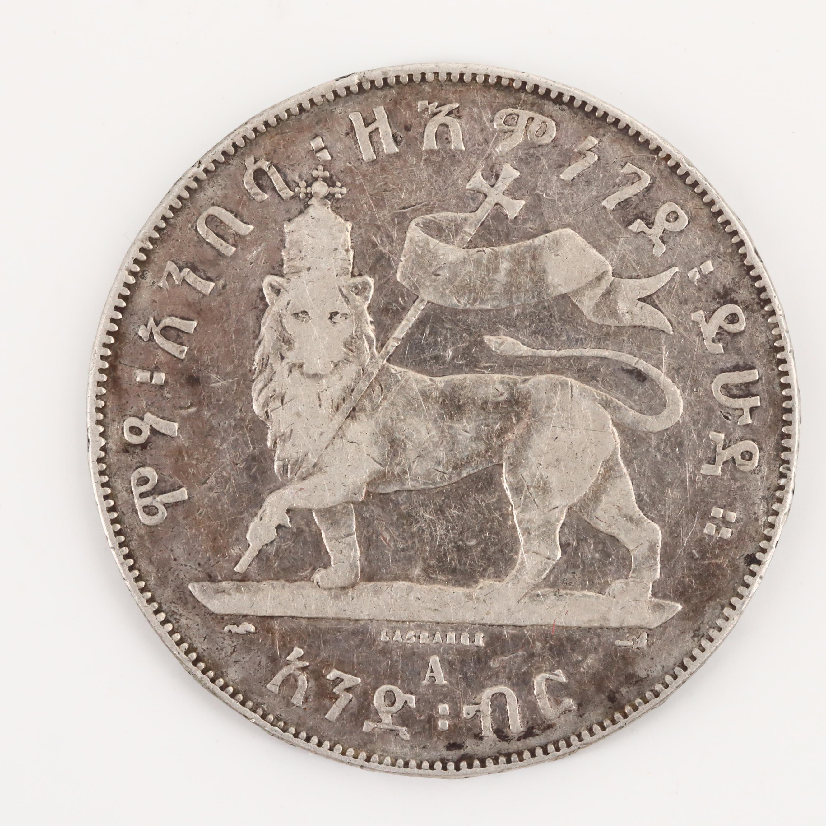 1889-A Ethiopian Silver 1-Birr Coin of Menelik II