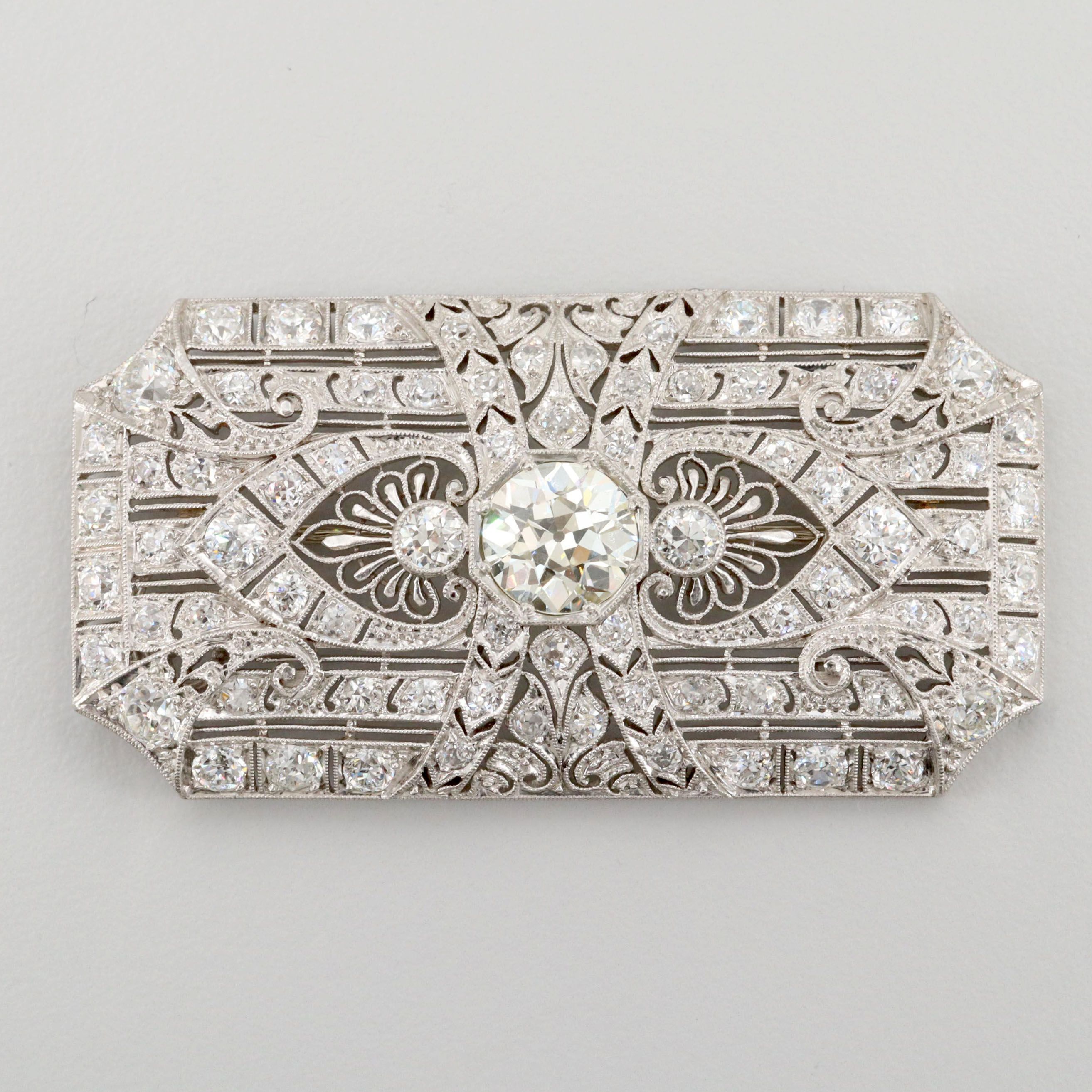 Circa 1920s Platinum 6.04 CTW Diamond Converter Brooch