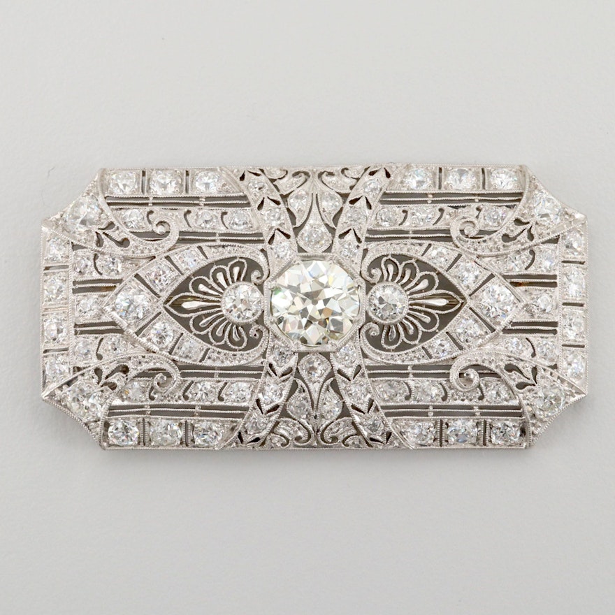 Circa 1920s Platinum 6.04 CTW Diamond Converter Brooch