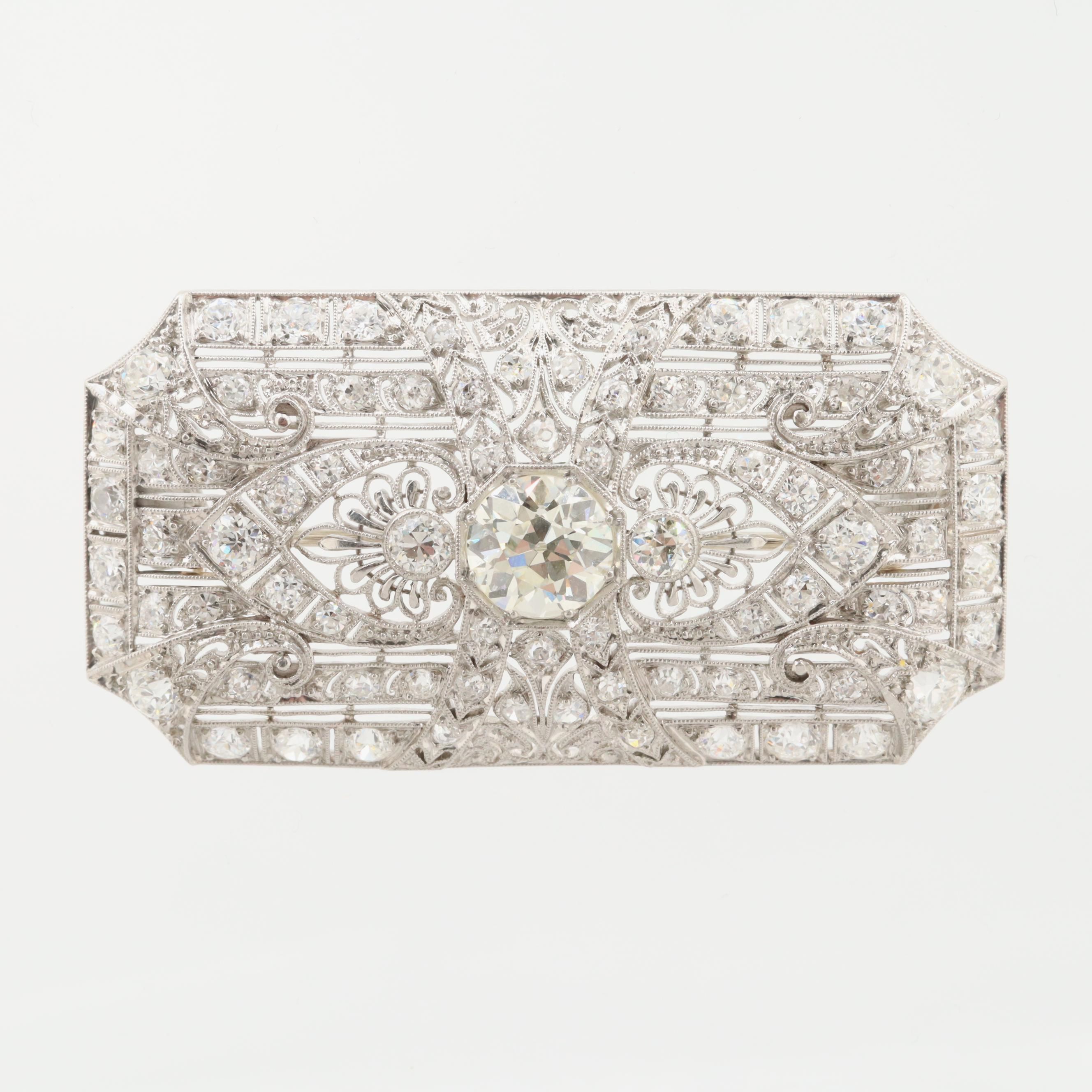 Circa 1920s Platinum 6.04 CTW Diamond Converter Brooch
