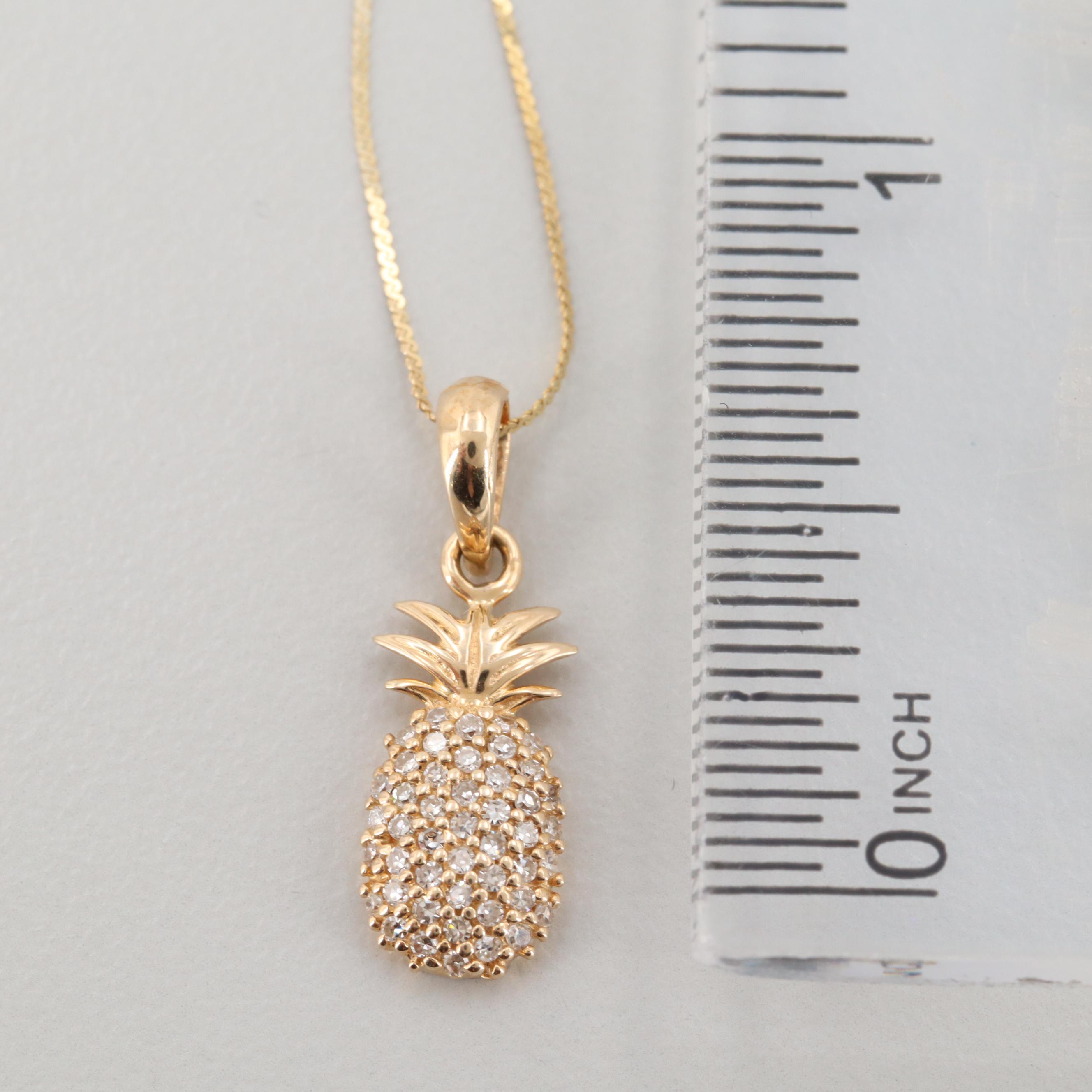 14K Yellow Gold Diamond Pineapple Necklace