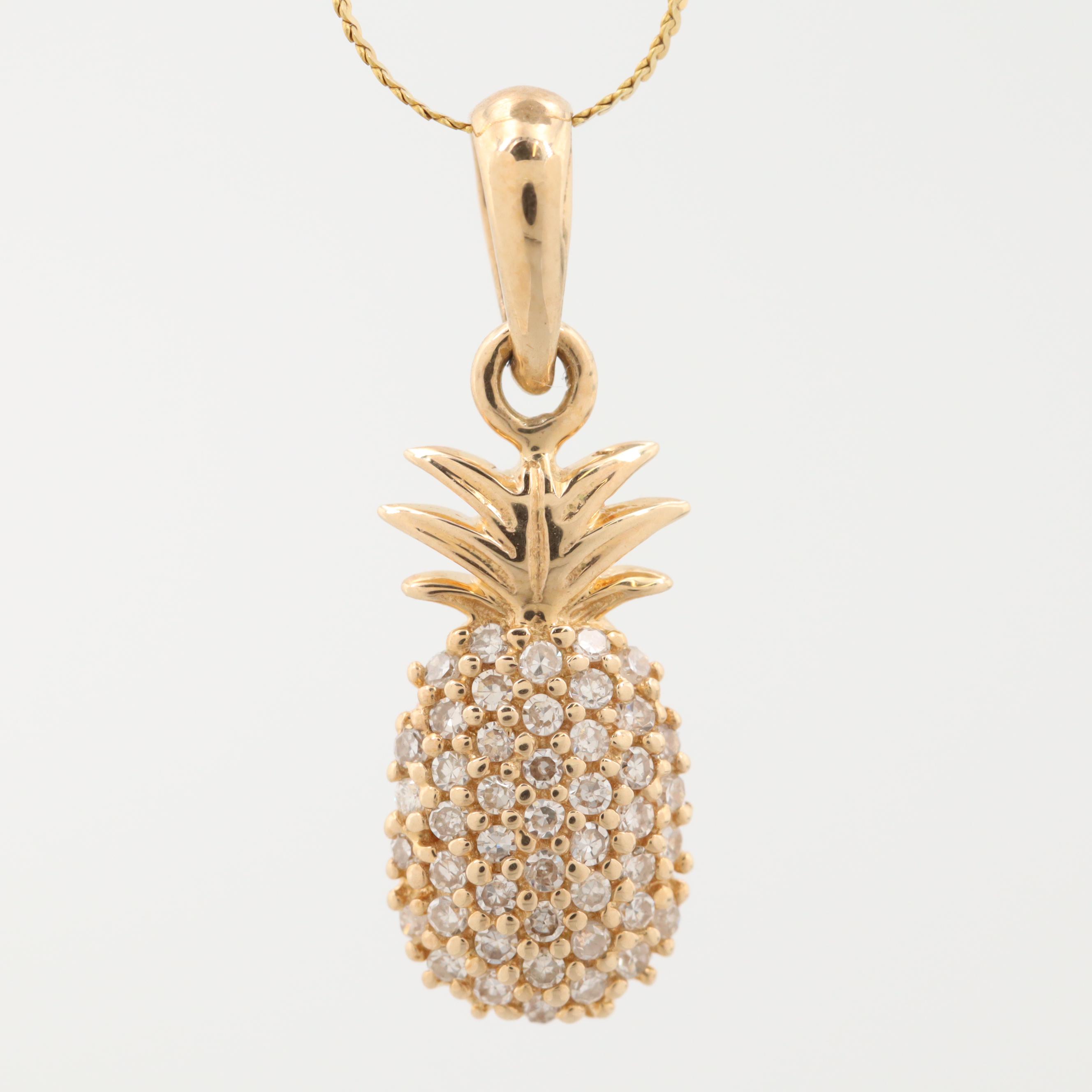 14K Yellow Gold Diamond Pineapple Necklace
