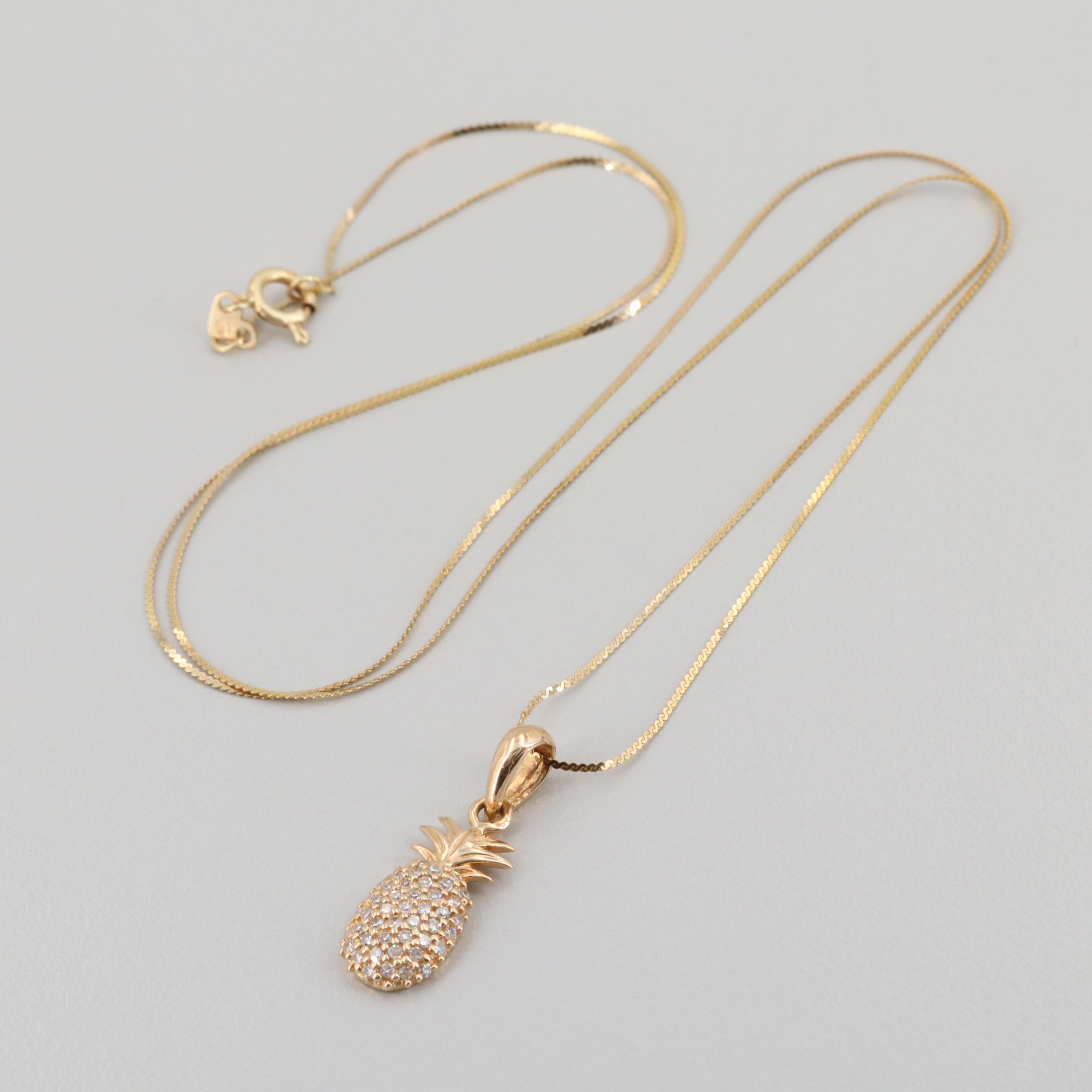 14K Yellow Gold Diamond Pineapple Necklace
