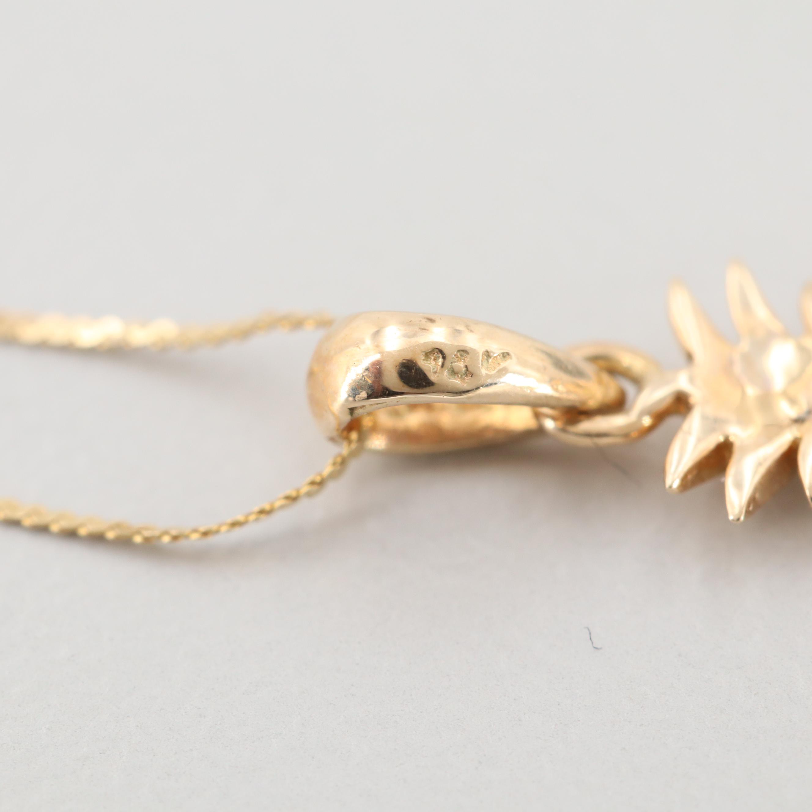 14K Yellow Gold Diamond Pineapple Necklace