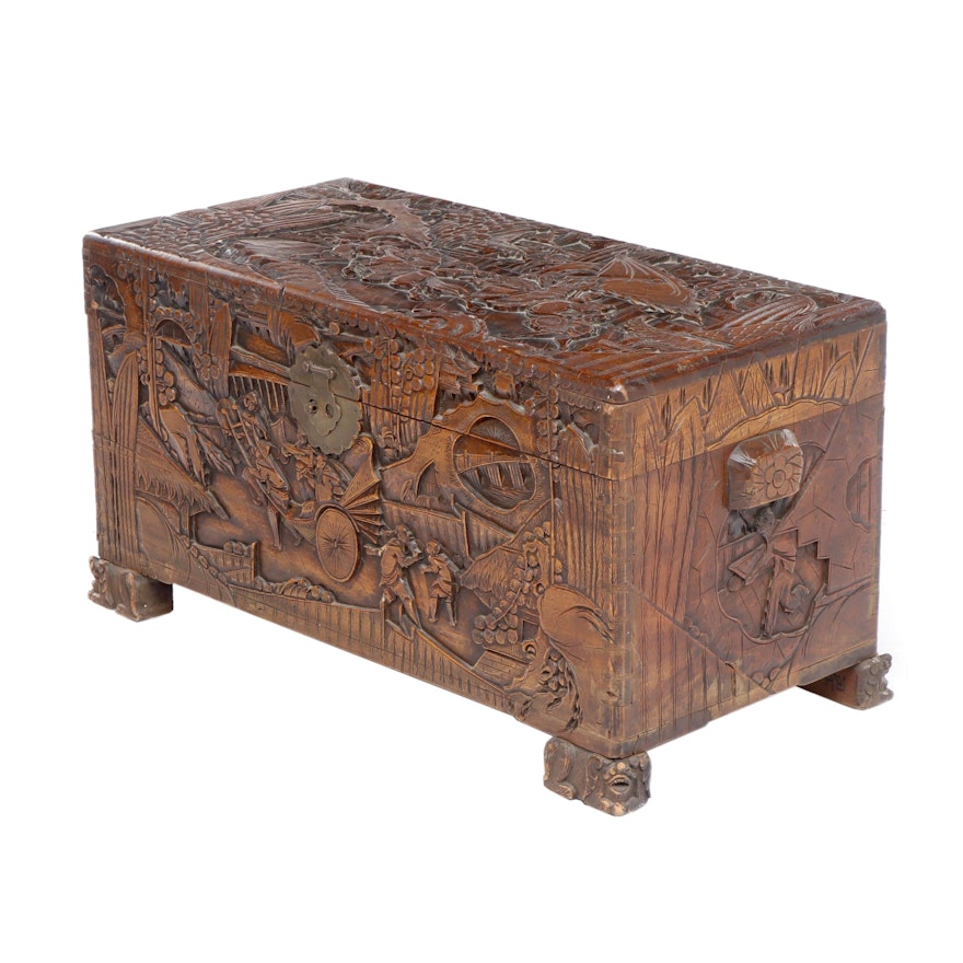 Chinese Carved Cedar Lined Chest