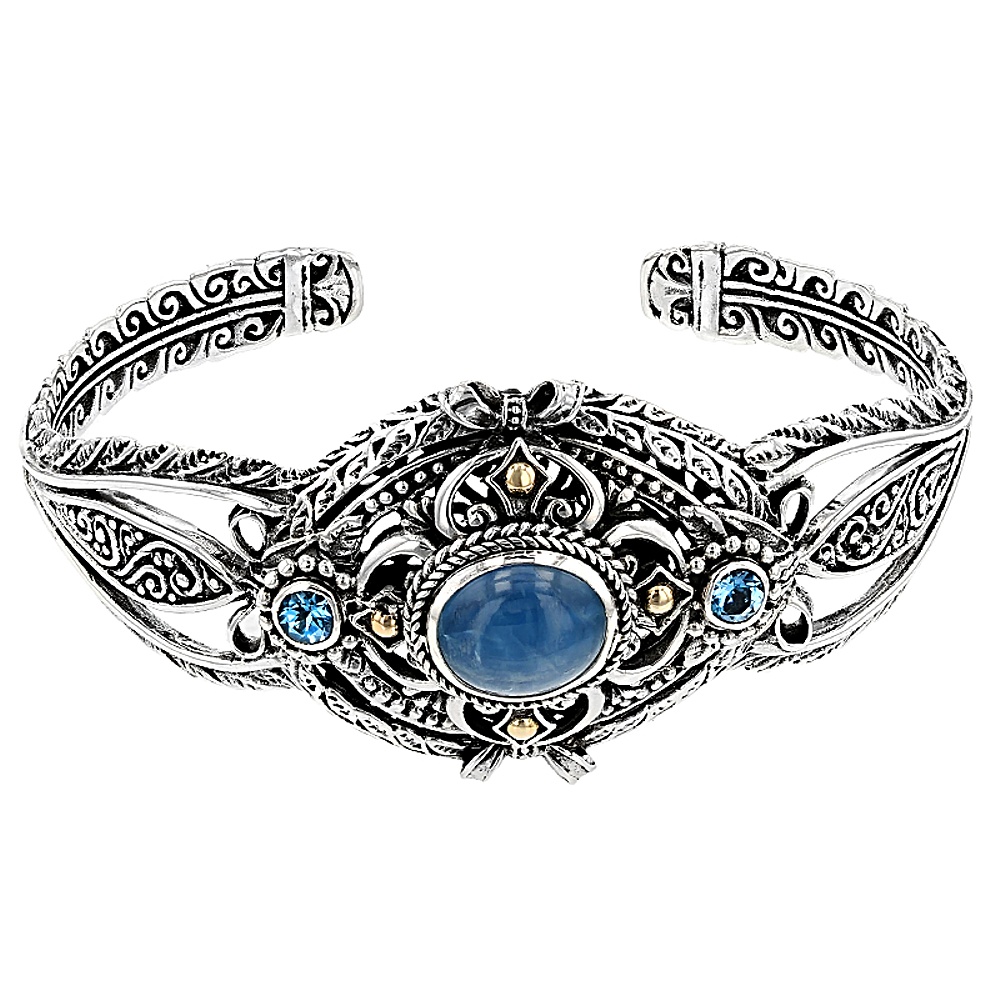 Sterling Silver Aquamarine and Topaz Cuff Bracelet