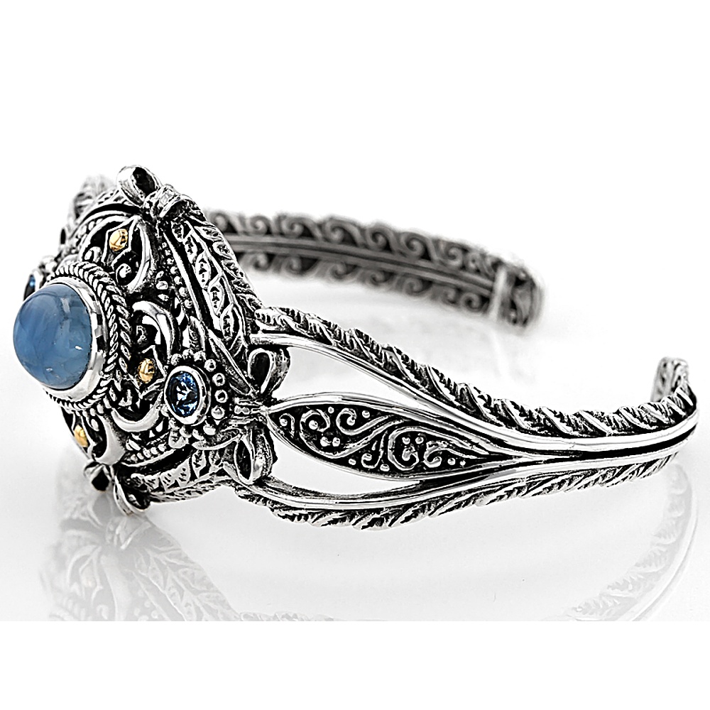 Sterling Silver Aquamarine and Topaz Cuff Bracelet