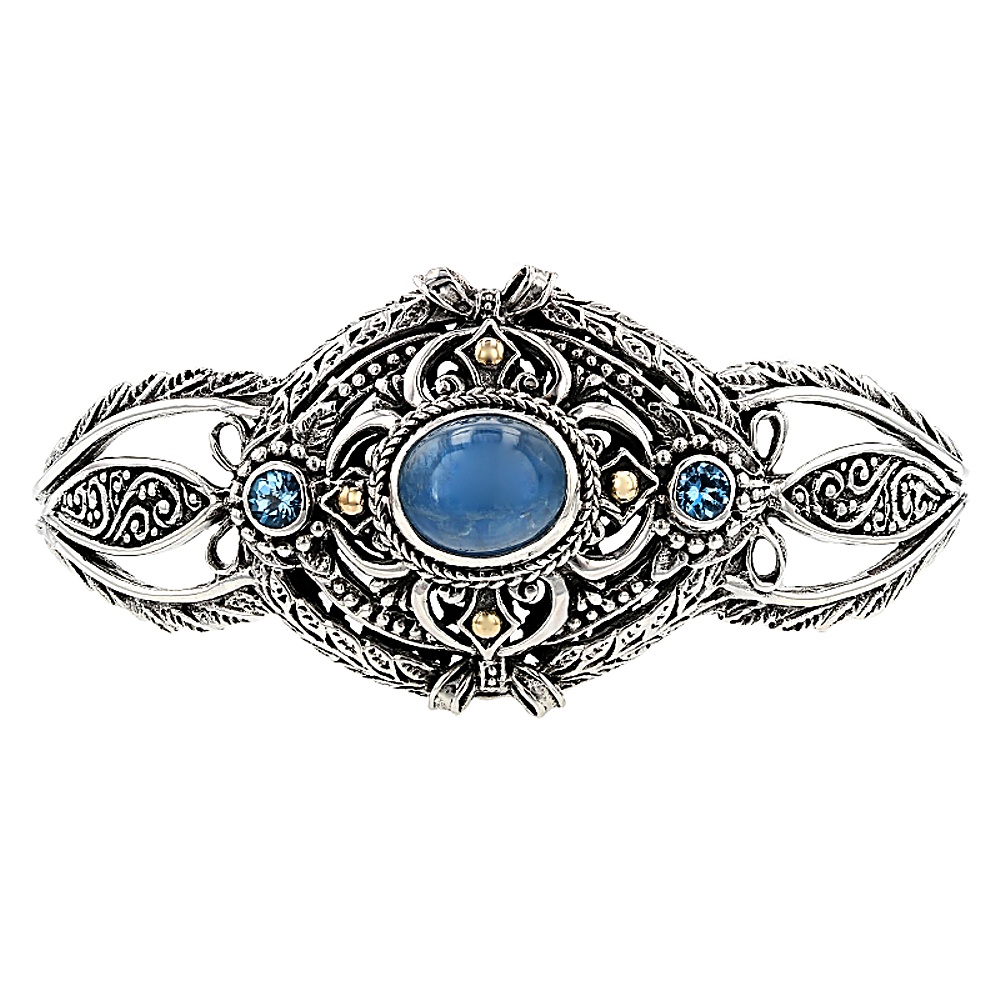 Sterling Silver Aquamarine and Topaz Cuff Bracelet