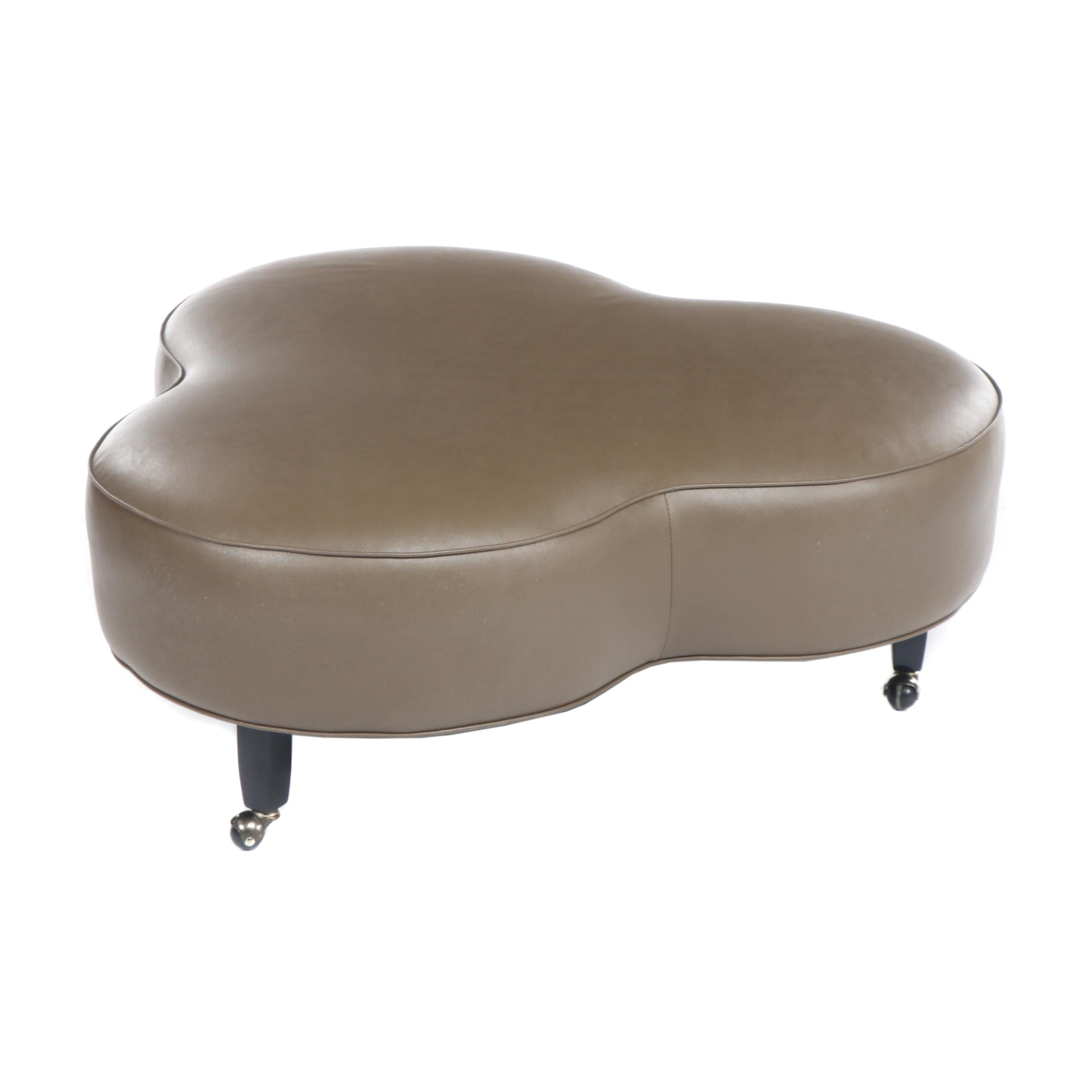 Contemporary Olive Green Faux Leather Upholstered Clover Shaped Ottoman