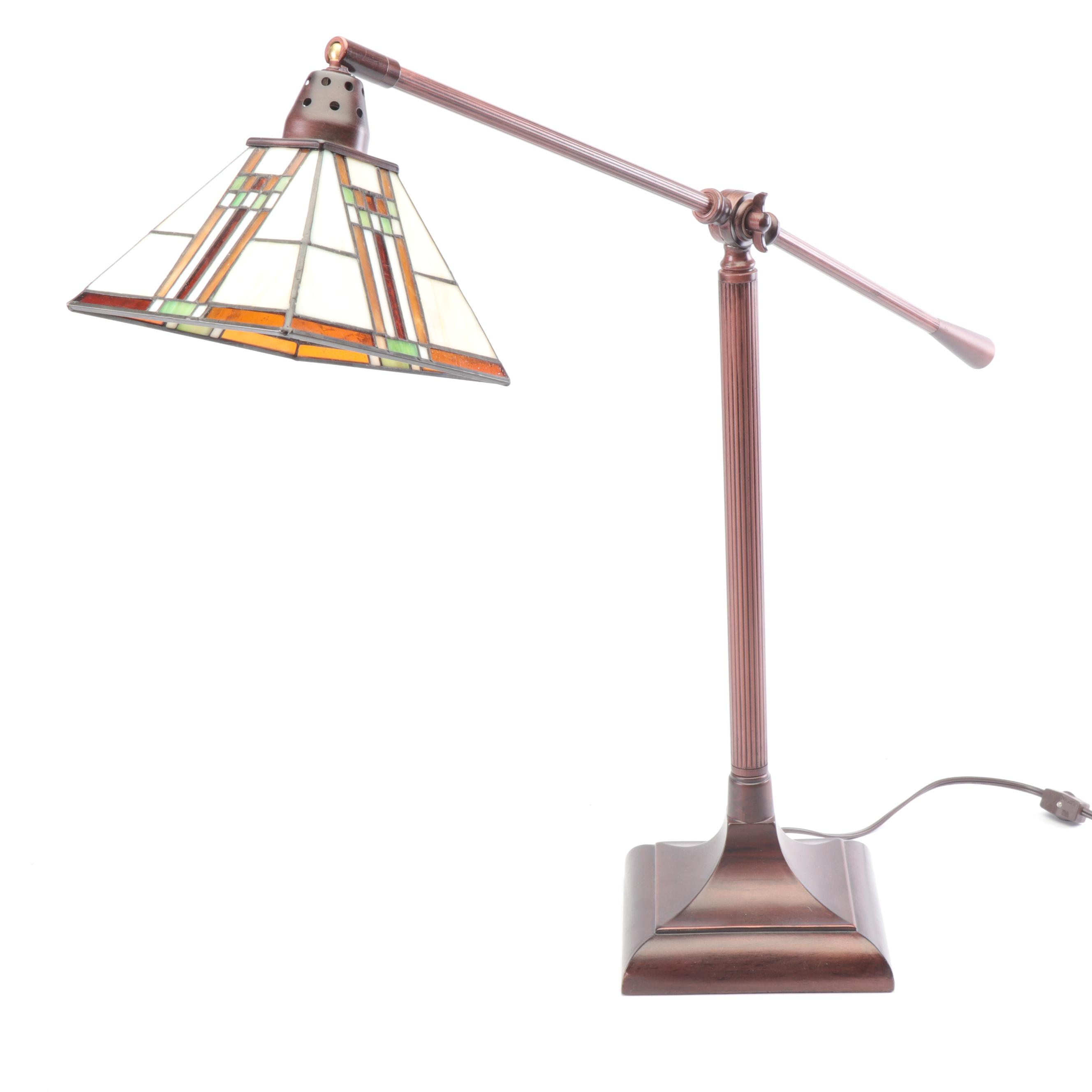 Craftsman Style Adjustable Desk Lamp with Slag and Stained Glass Shade