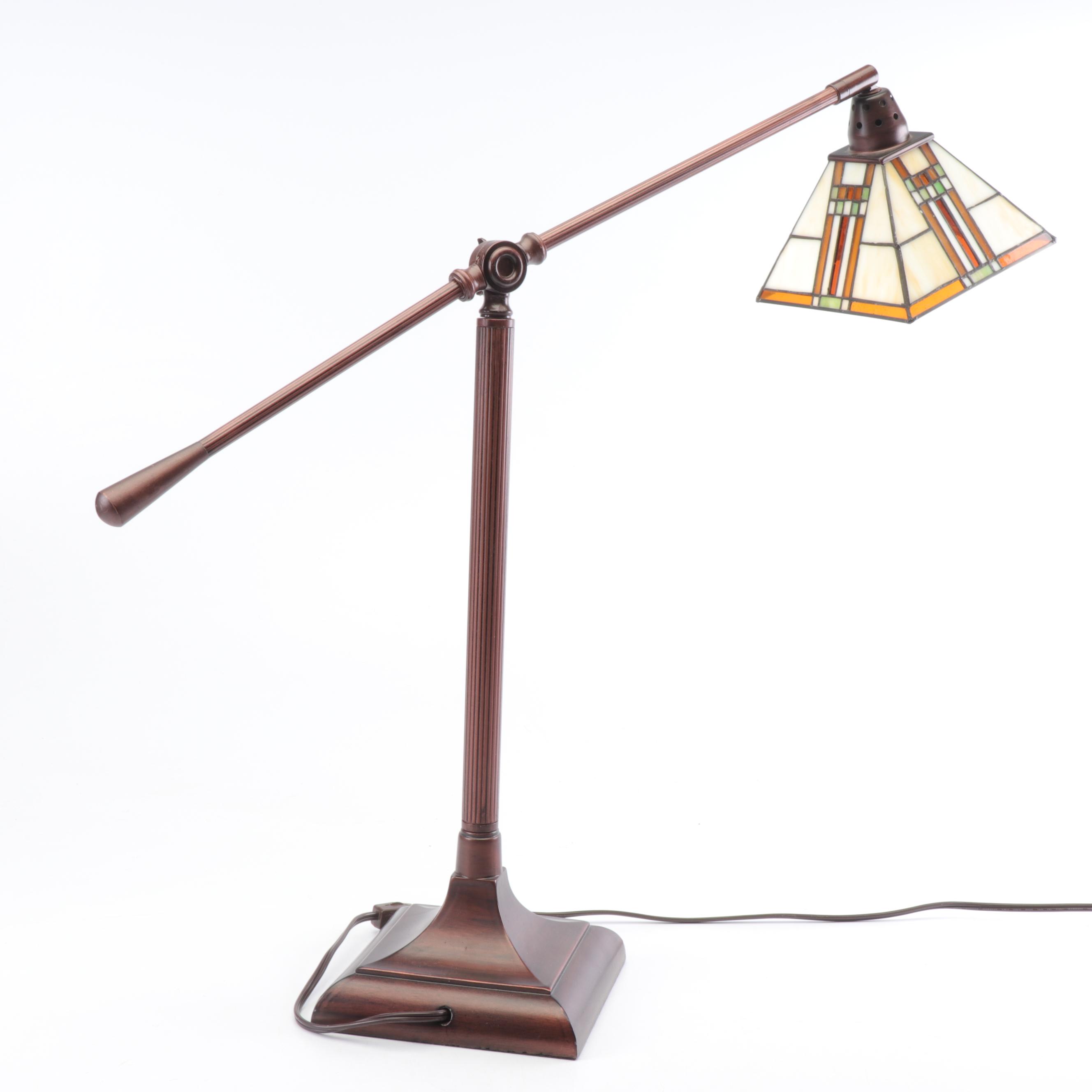 Craftsman Style Adjustable Desk Lamp with Slag and Stained Glass Shade