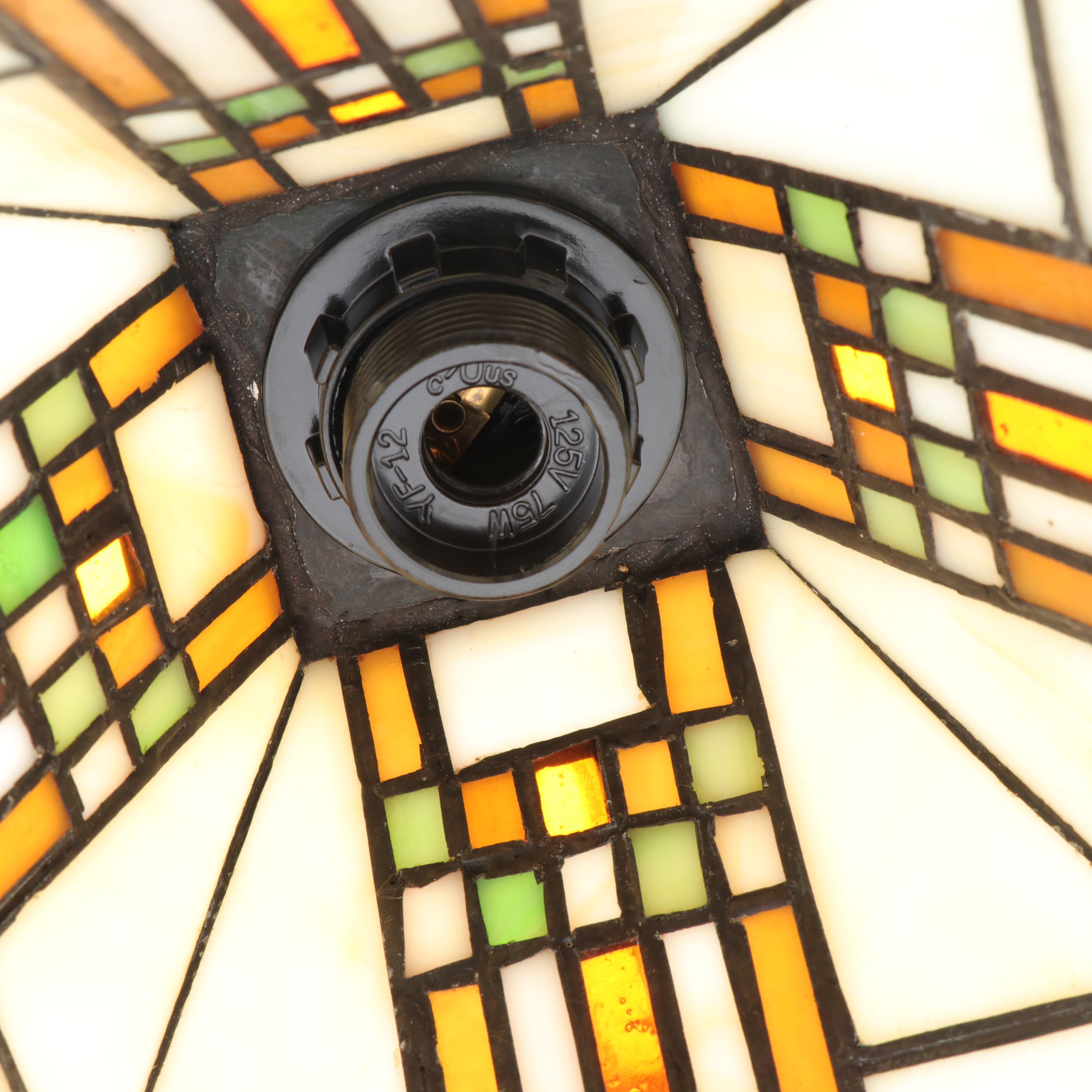 Craftsman Style Adjustable Desk Lamp with Slag and Stained Glass Shade