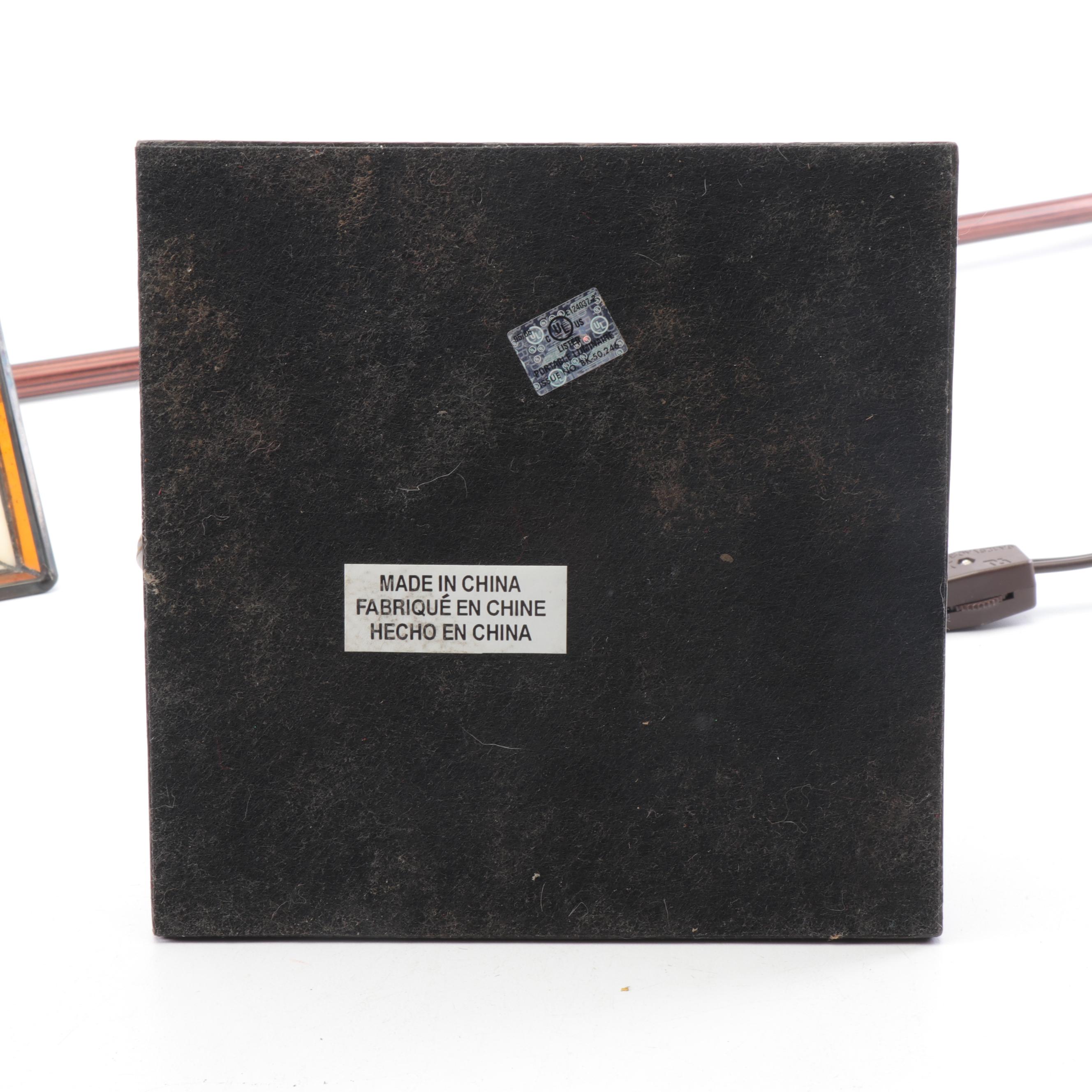 Craftsman Style Adjustable Desk Lamp with Slag and Stained Glass Shade