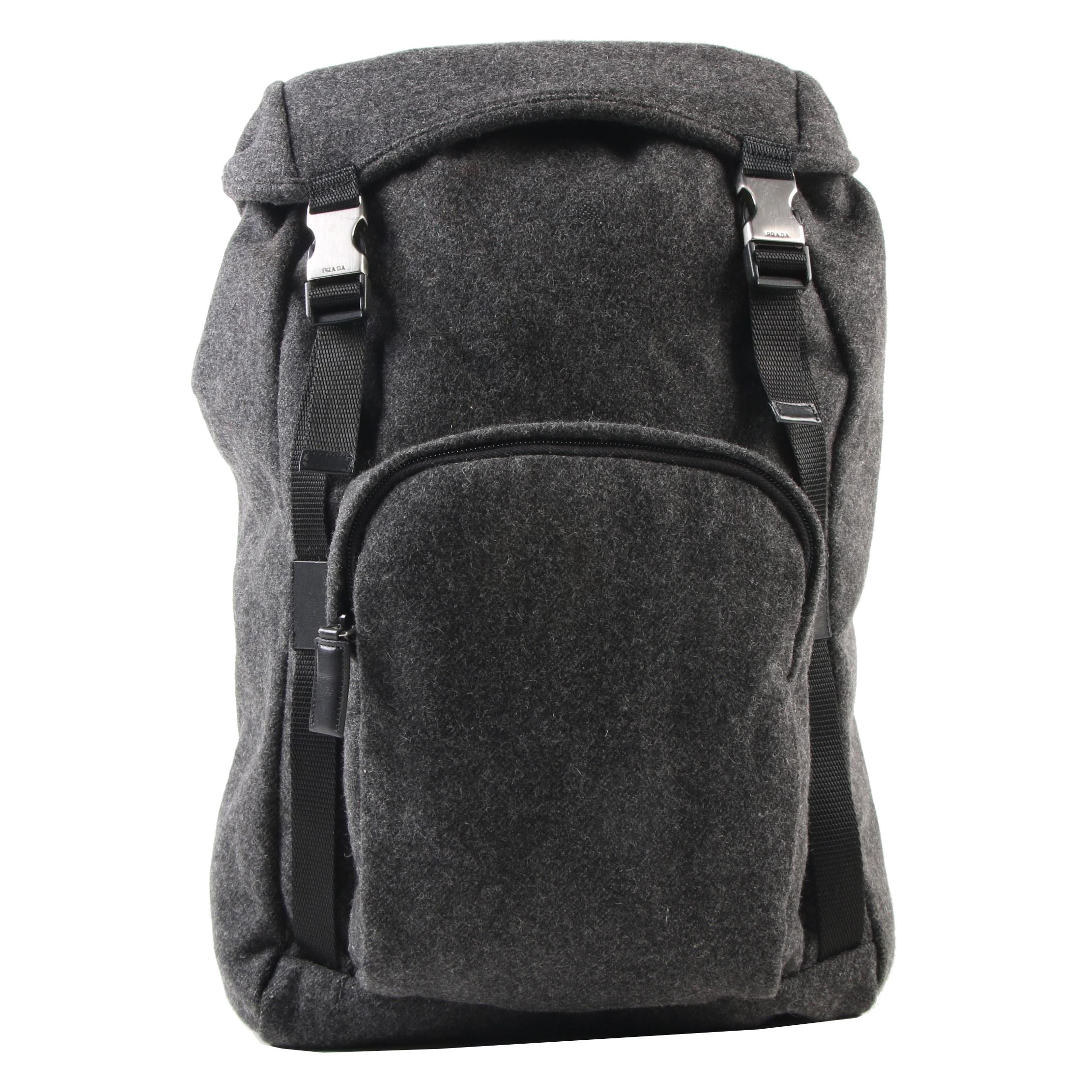 Prada Drawstring Gray Flannel Backpack