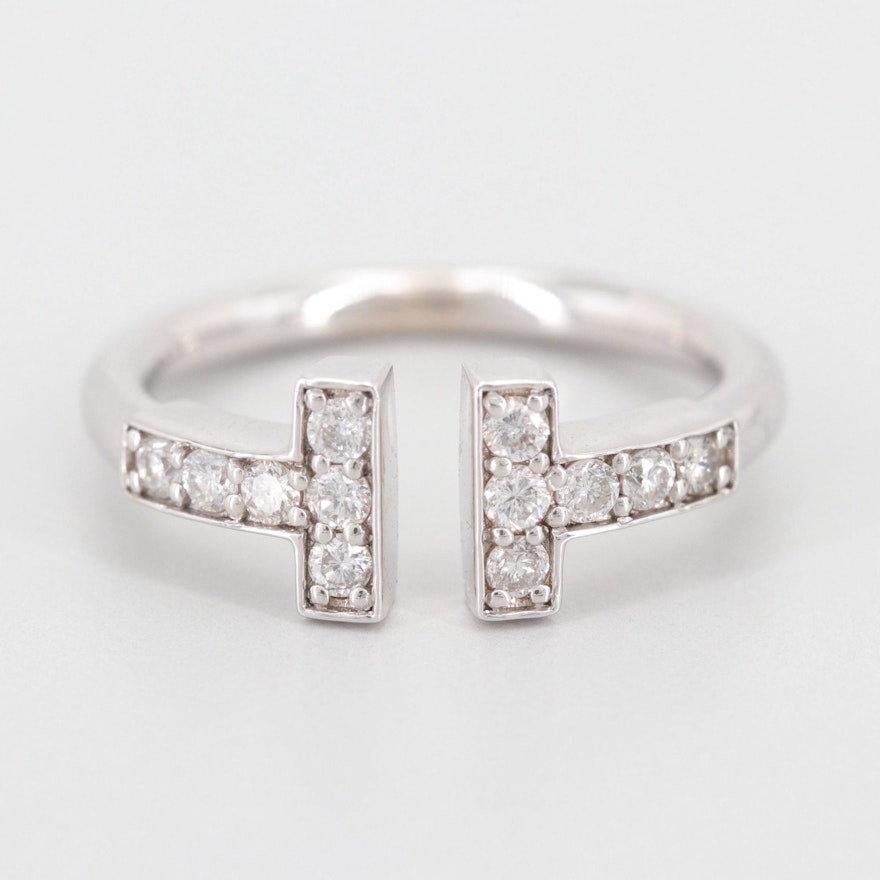 14K White Gold Diamond "T" Ring