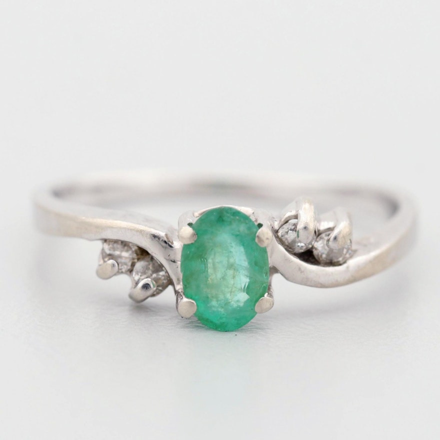 10K White Gold Emerald and Diamond Ring