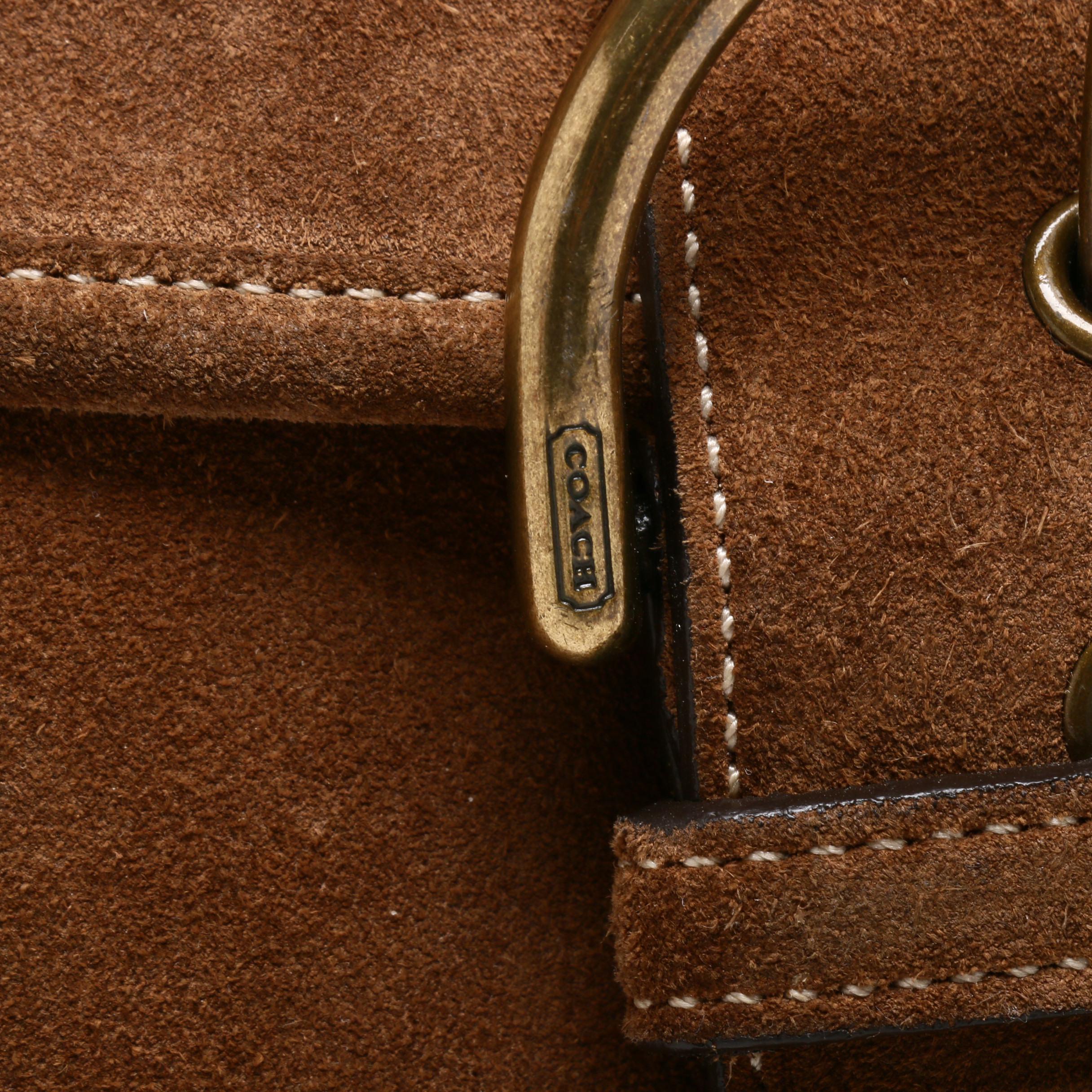 Coach Brown Suede Flap Front Hobo Bag with Leather Strap