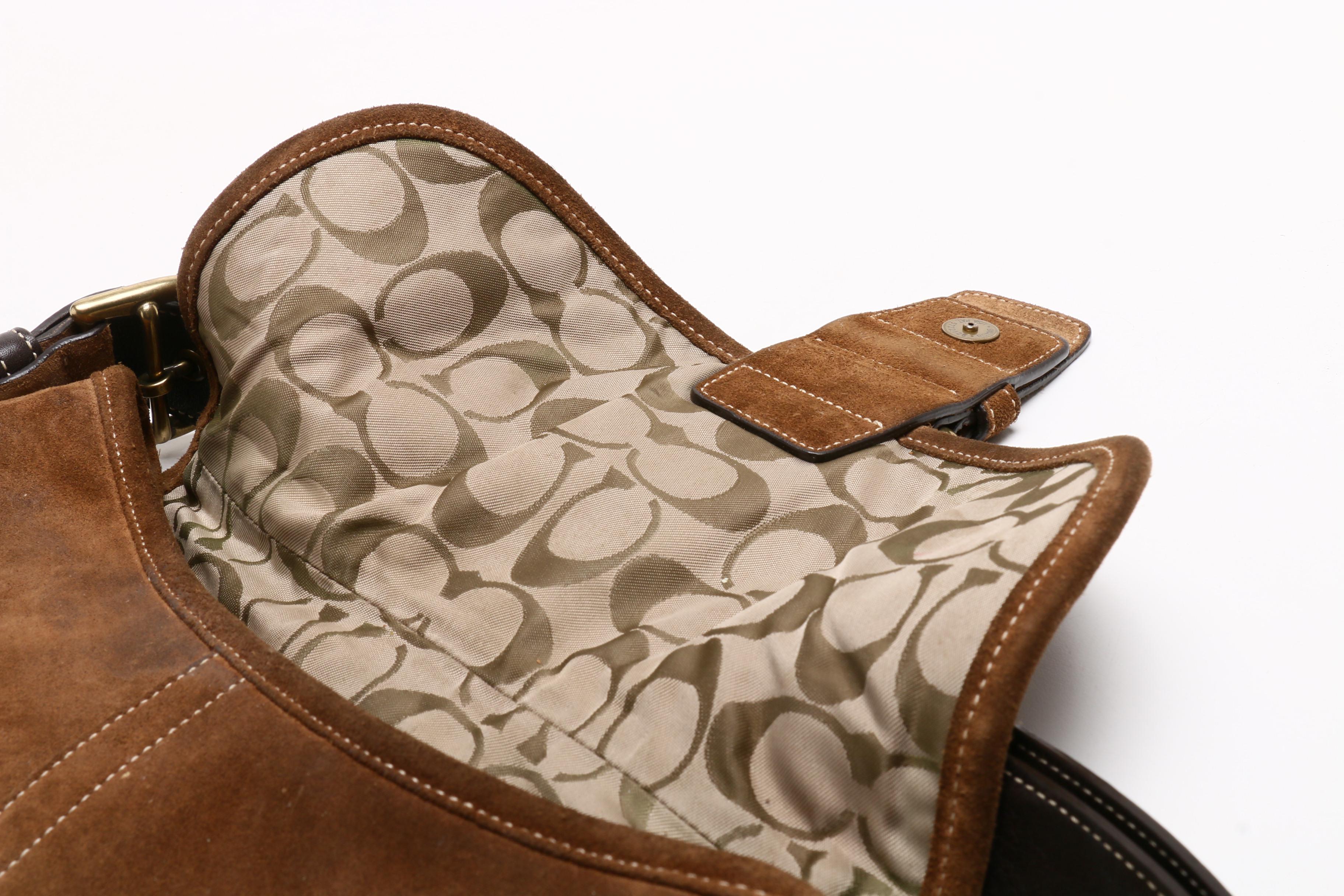 Coach Brown Suede Flap Front Hobo Bag with Leather Strap