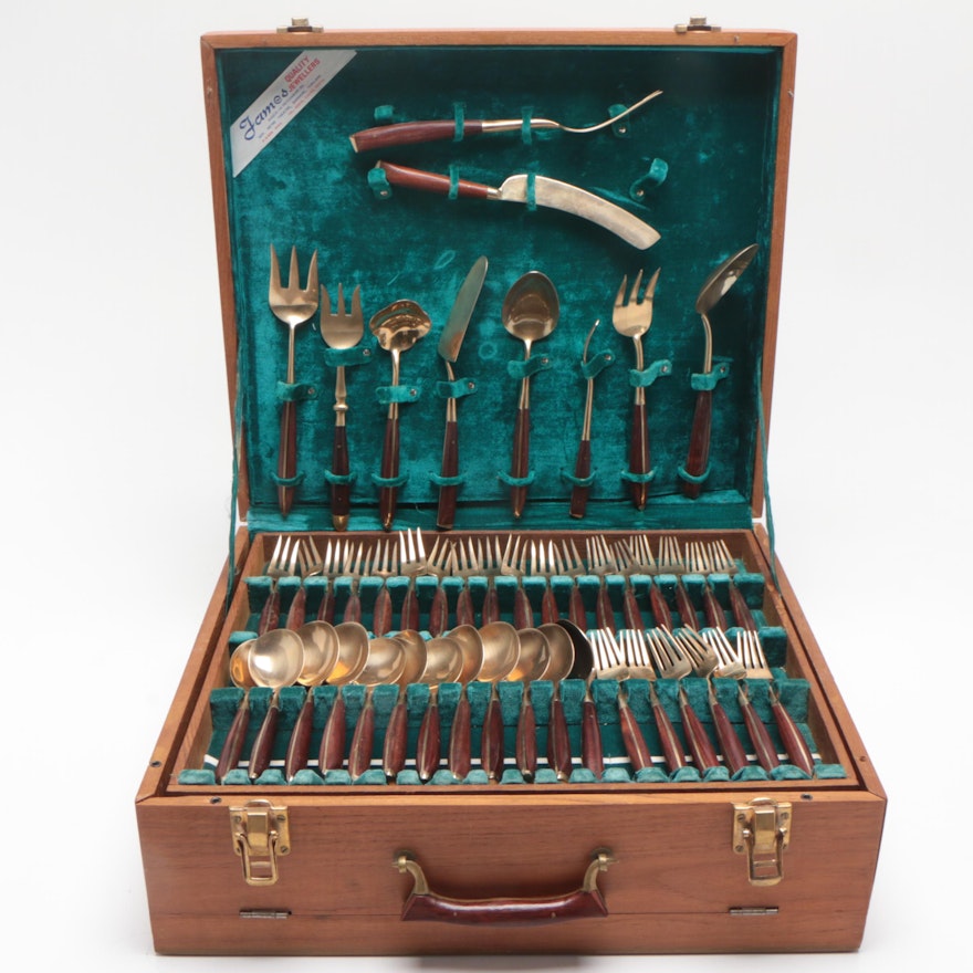 James Quality Jewellers Brass and Wood Flatware with Chest