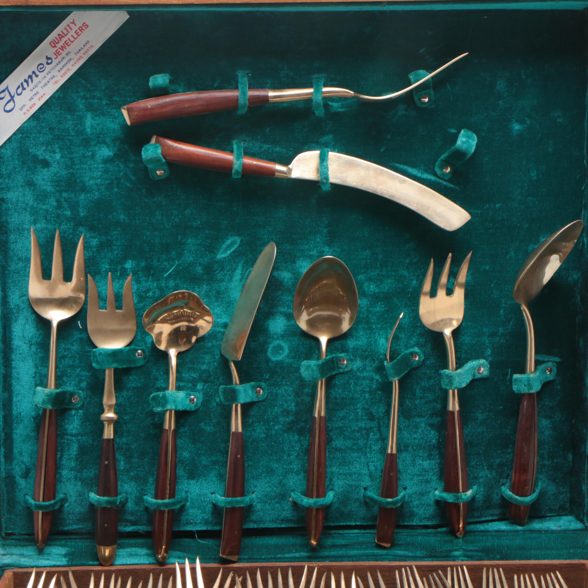 James Quality Jewellers Brass and Wood Flatware with Chest