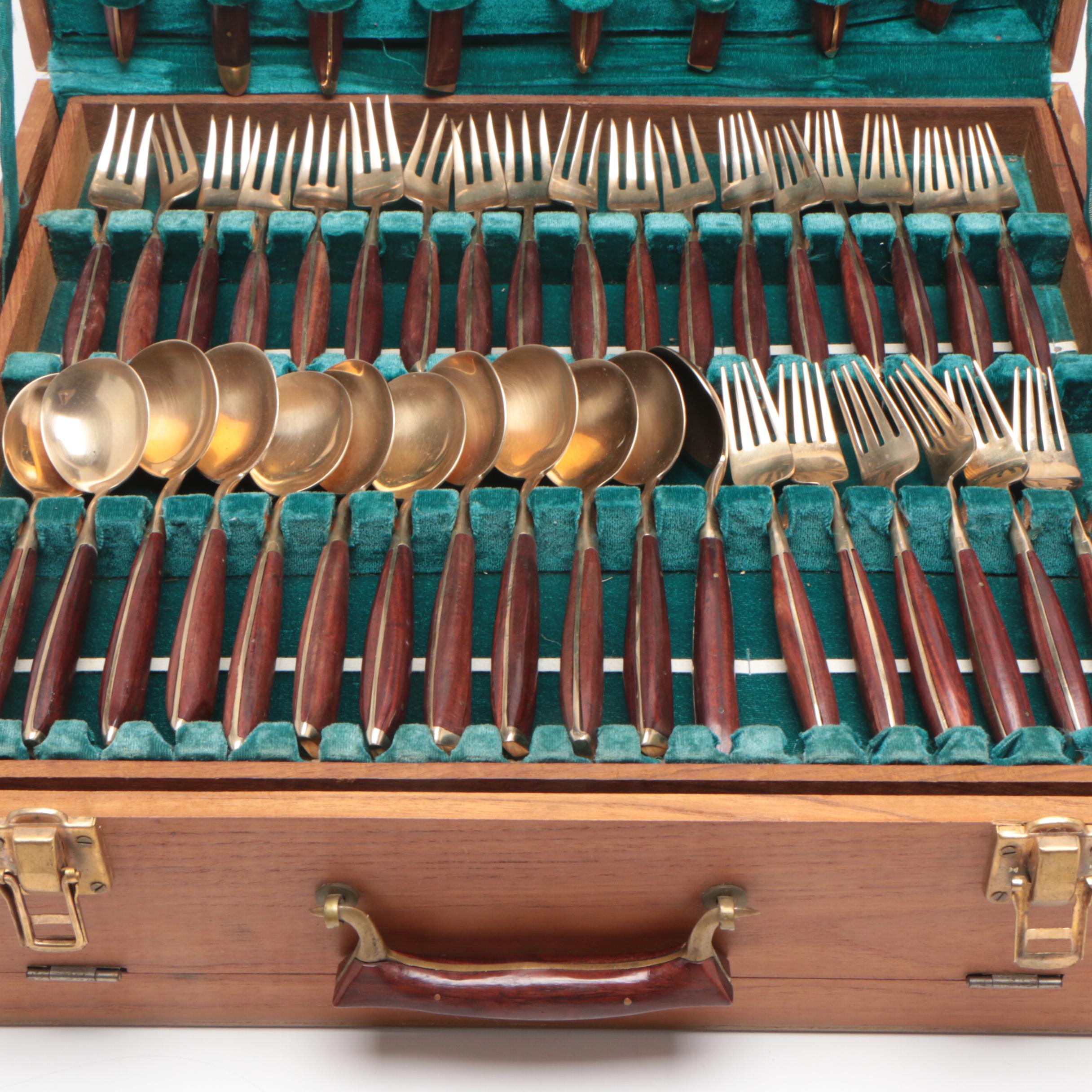 James Quality Jewellers Brass and Wood Flatware with Chest