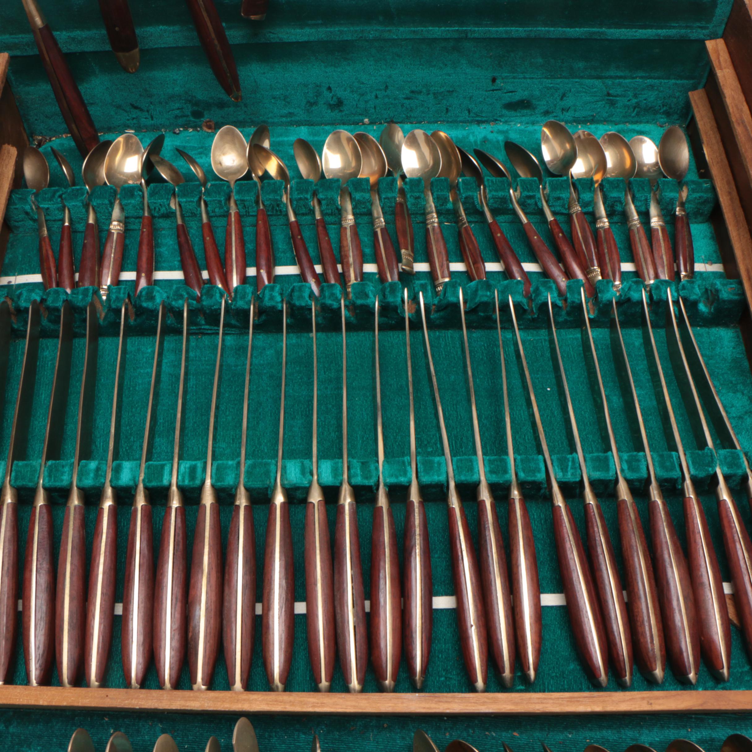 James Quality Jewellers Brass and Wood Flatware with Chest