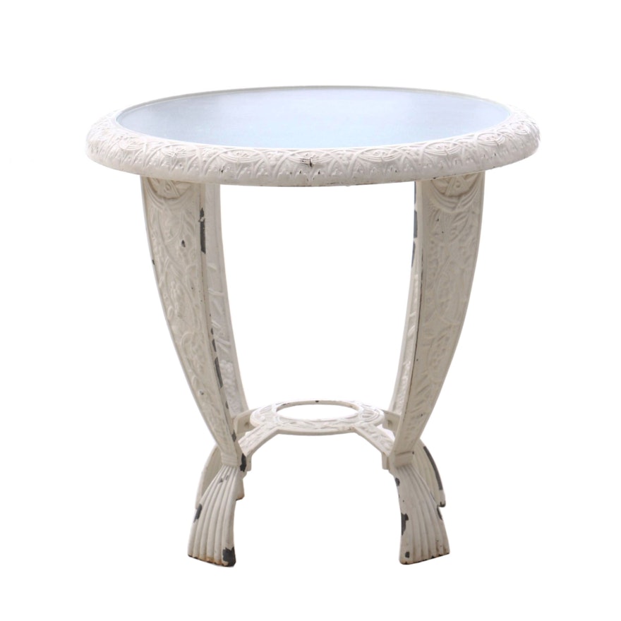 Metal End Table with Frosted Glass Top