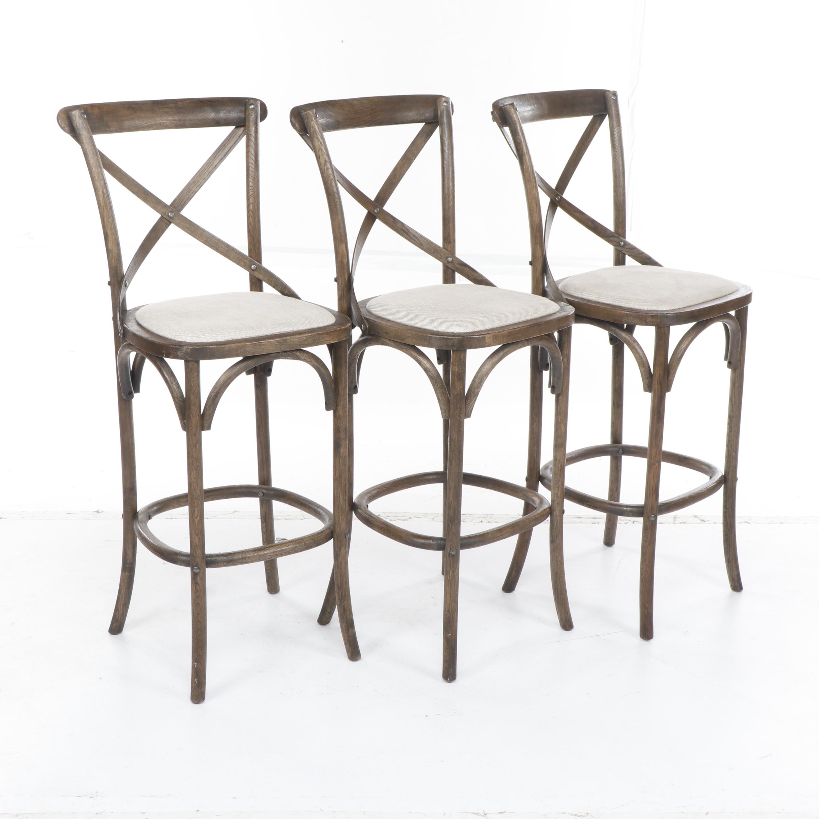 Trio of Restoration Hardware "Madeleine" Armless Stools in Burnt Oak