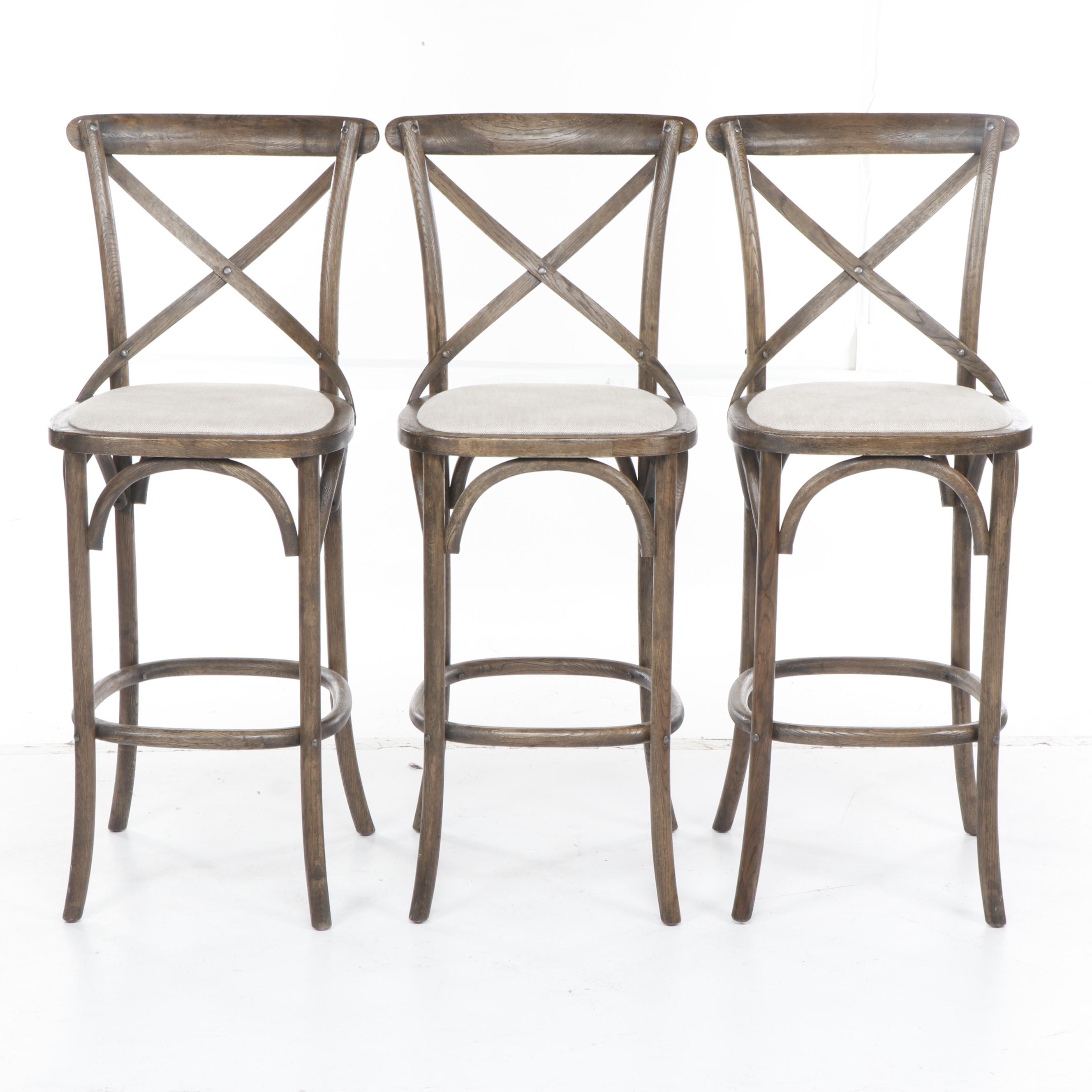 Trio of Restoration Hardware "Madeleine" Armless Stools in Burnt Oak
