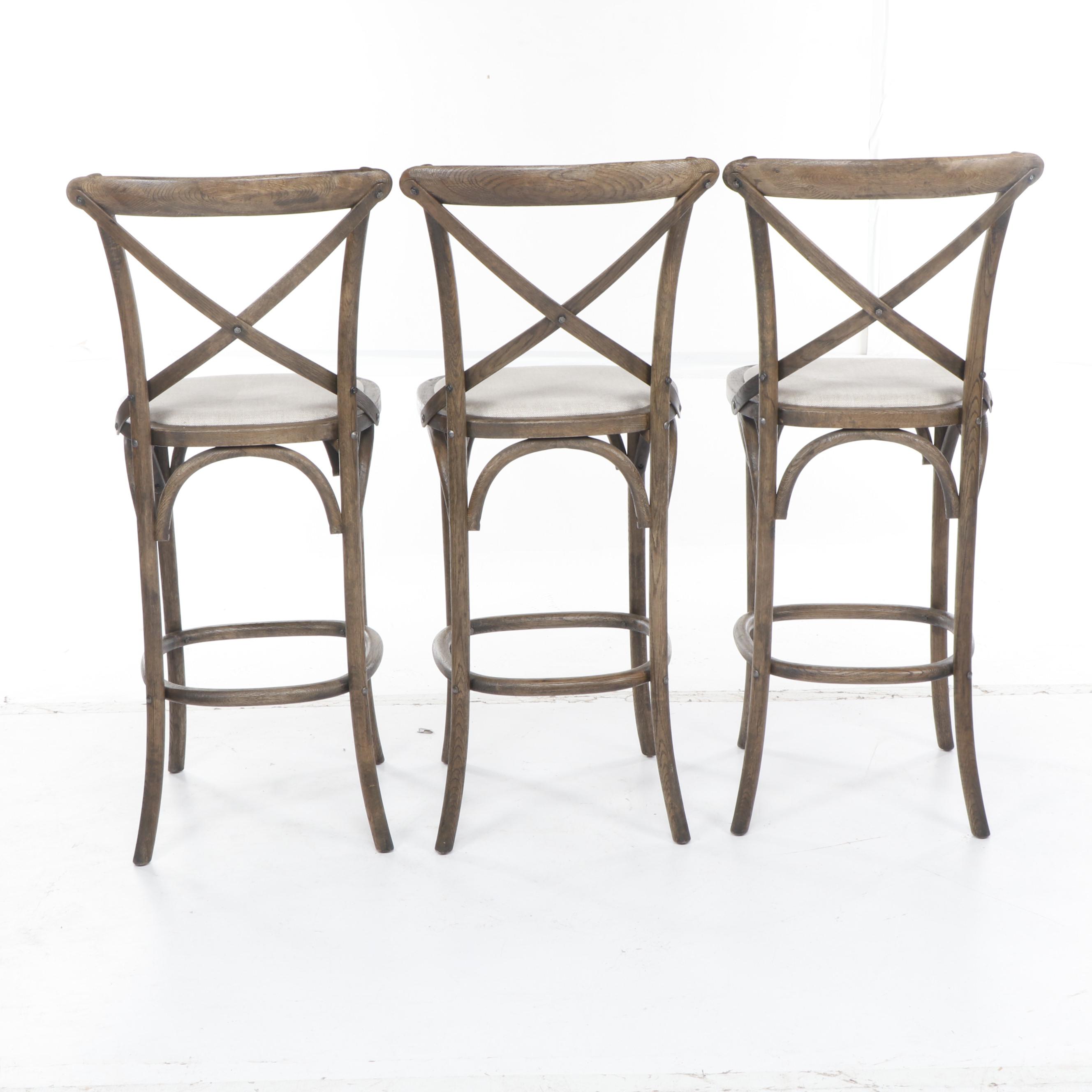 Trio of Restoration Hardware "Madeleine" Armless Stools in Burnt Oak