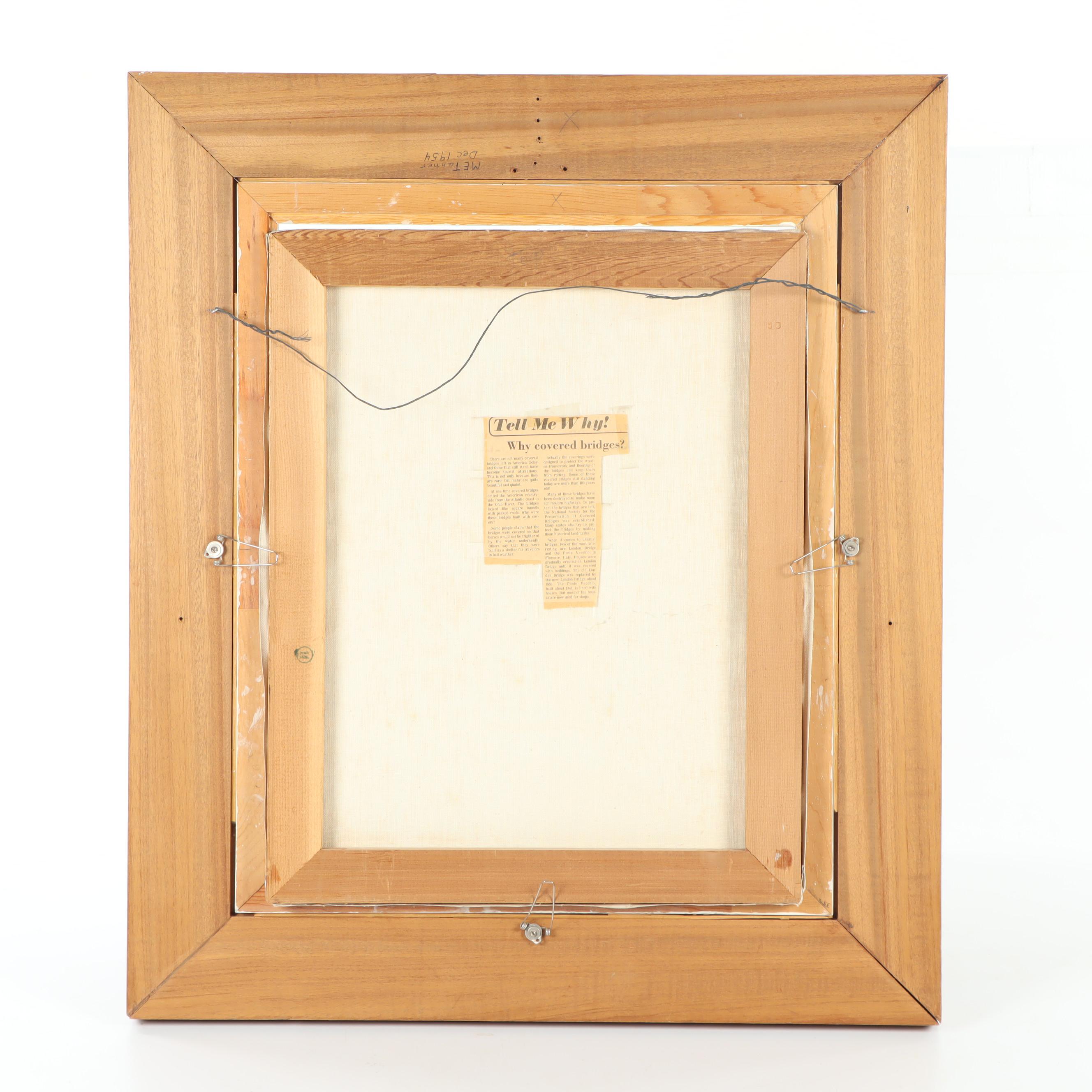 20th Century Covered Bridge Oil Painting