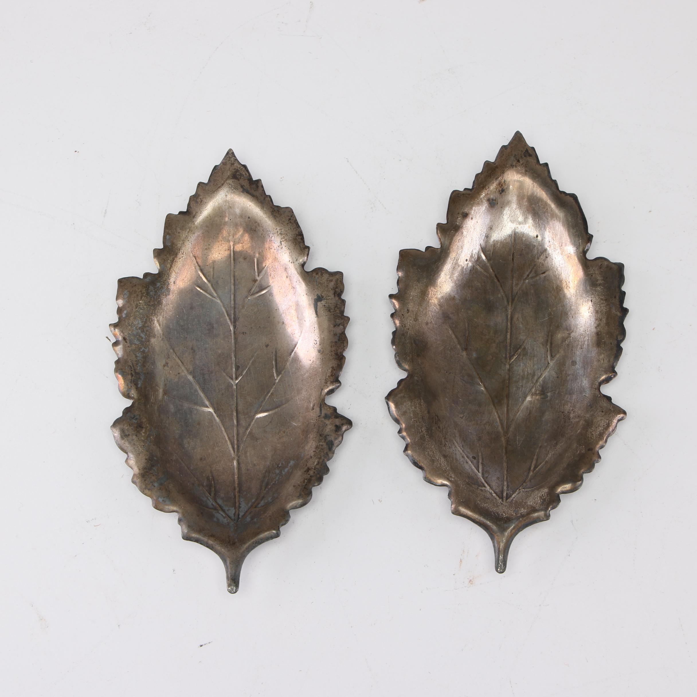 Redlich & Company Sterling Leaf Form Butter Pat Dishes, Early 20th Century