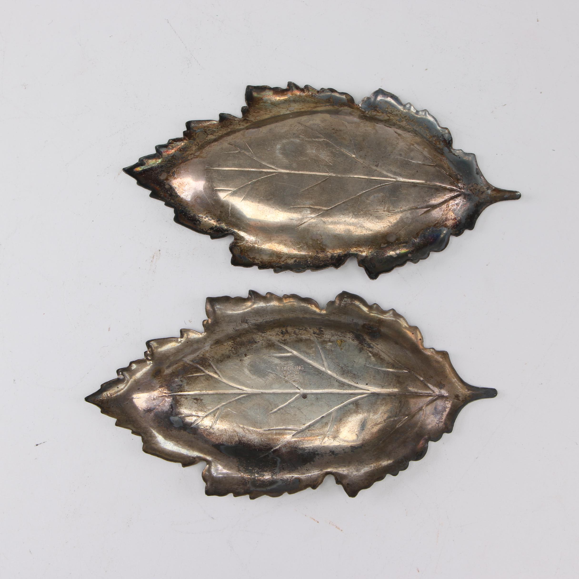 Redlich & Company Sterling Leaf Form Butter Pat Dishes, Early 20th Century