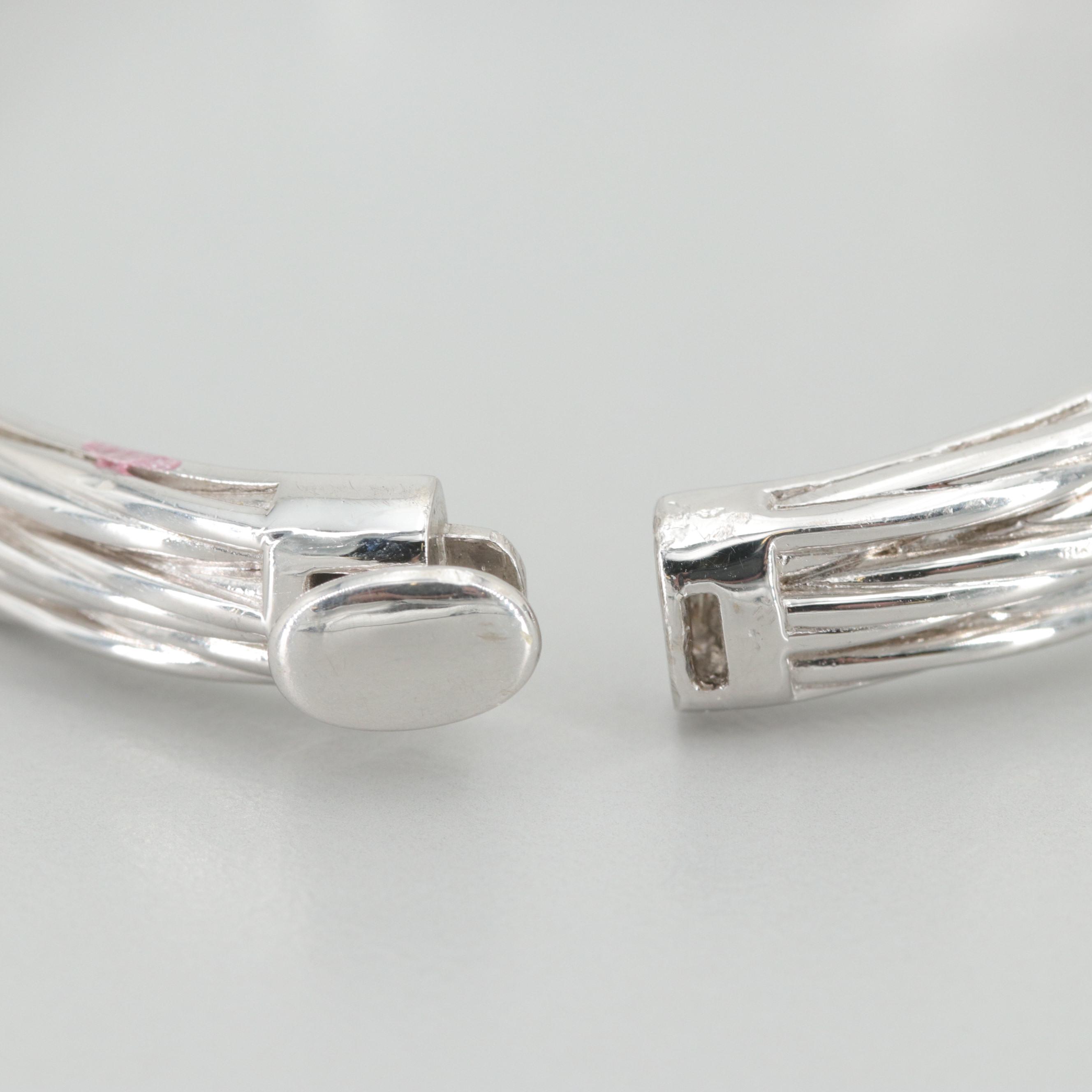 Sterling Silver Amethyst and Diamond Bangle Bracelet with 14K Yellow Gold Accent