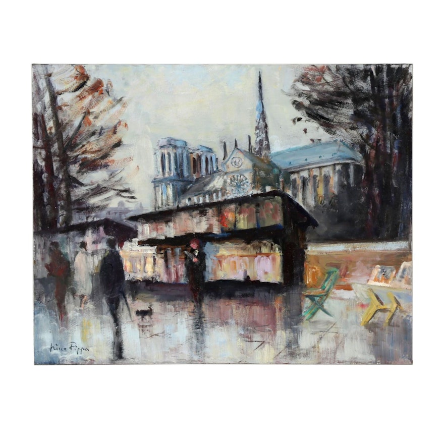 Nino Pippa Oil Painting "France - Paris - Rive Gauche Book Stalls by Notre Dame"