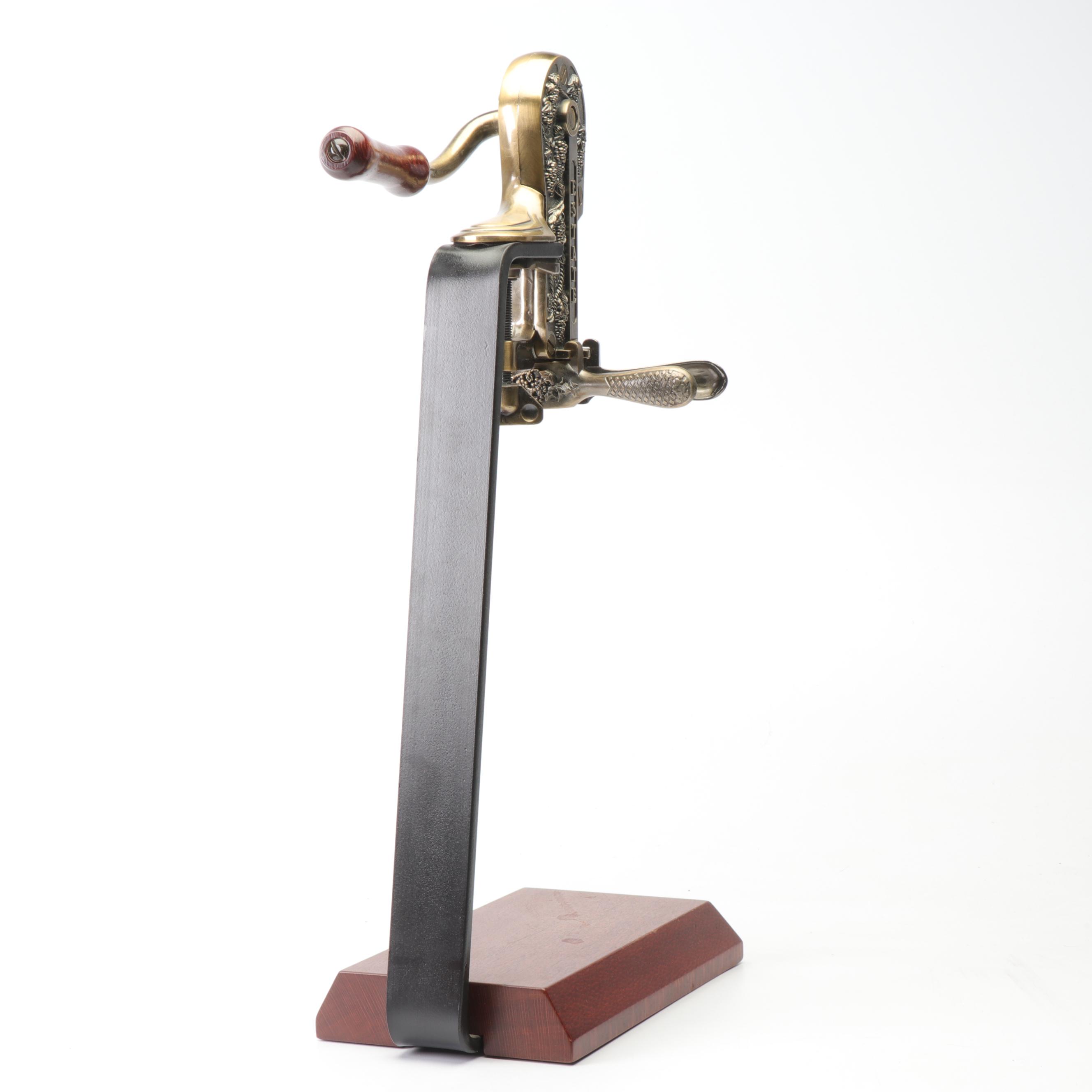 Estate Brass Wine Opener Corkscrew with Cast Iron and Wooden Stand