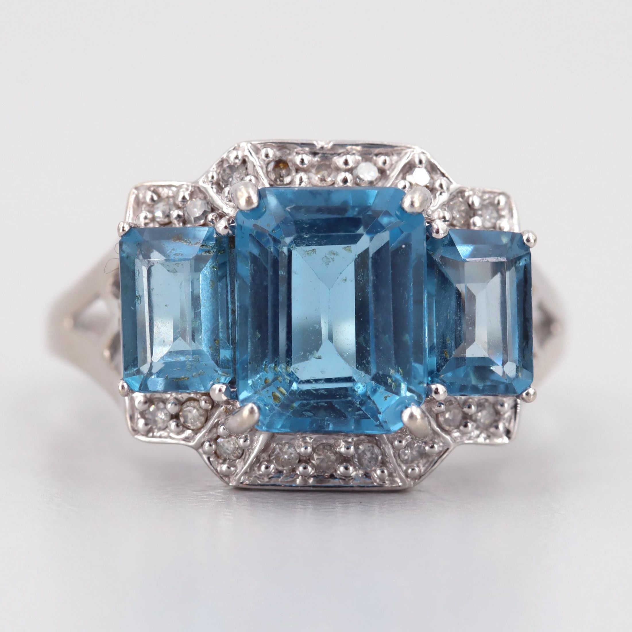 10K White Gold Blue Topaz and Diamond Ring