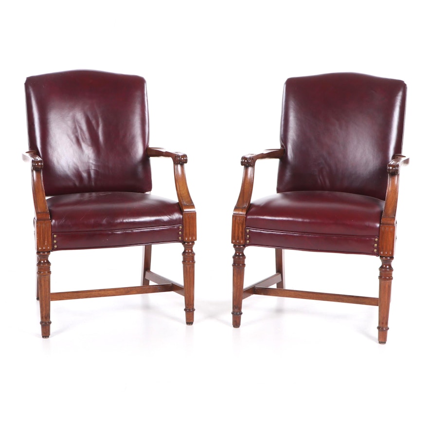 Directoire Style Wood and Vinyl Upholstered Armchairs, Mid 20th Century