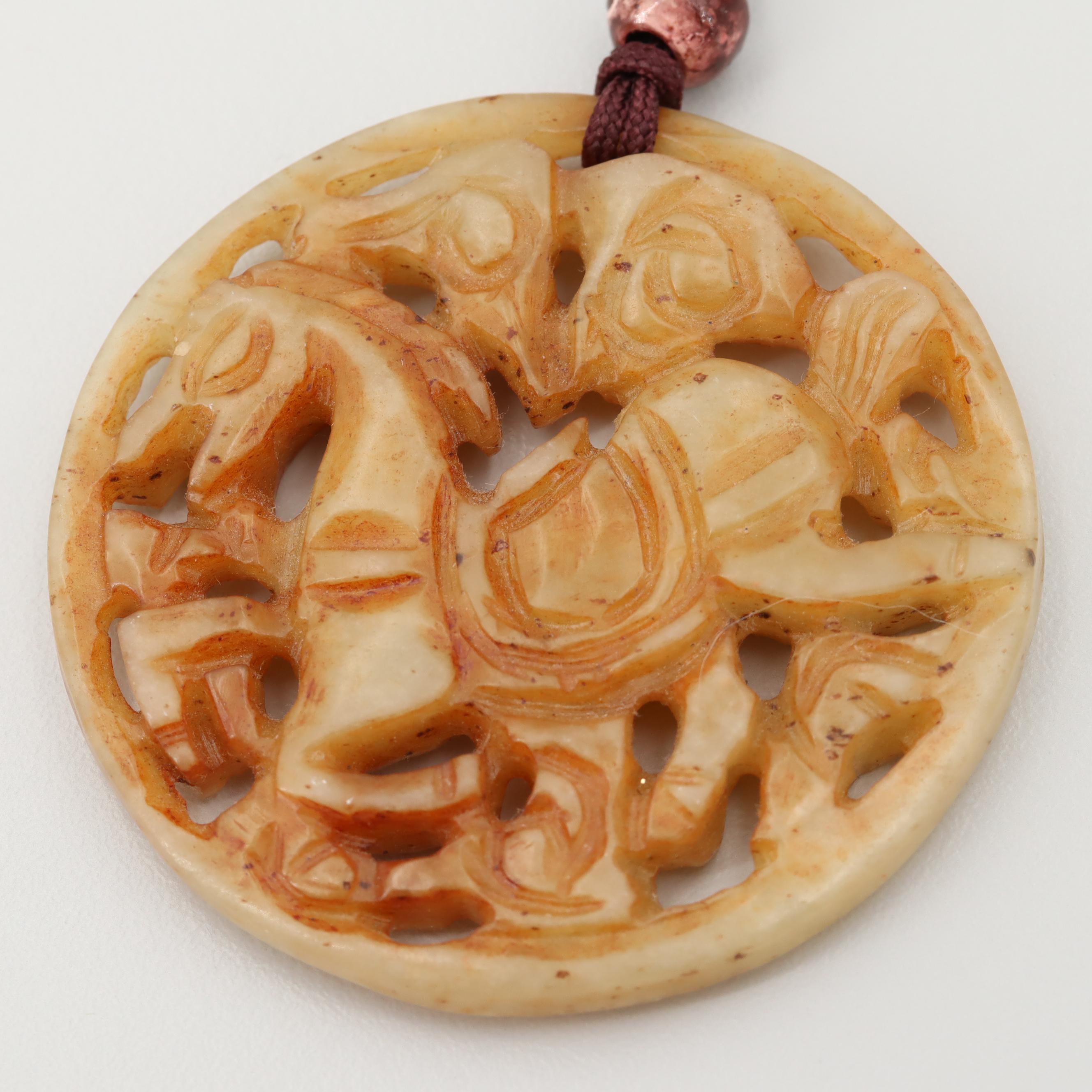 Carved Jadeite, Bowenite and Resin Adjustable Necklaces